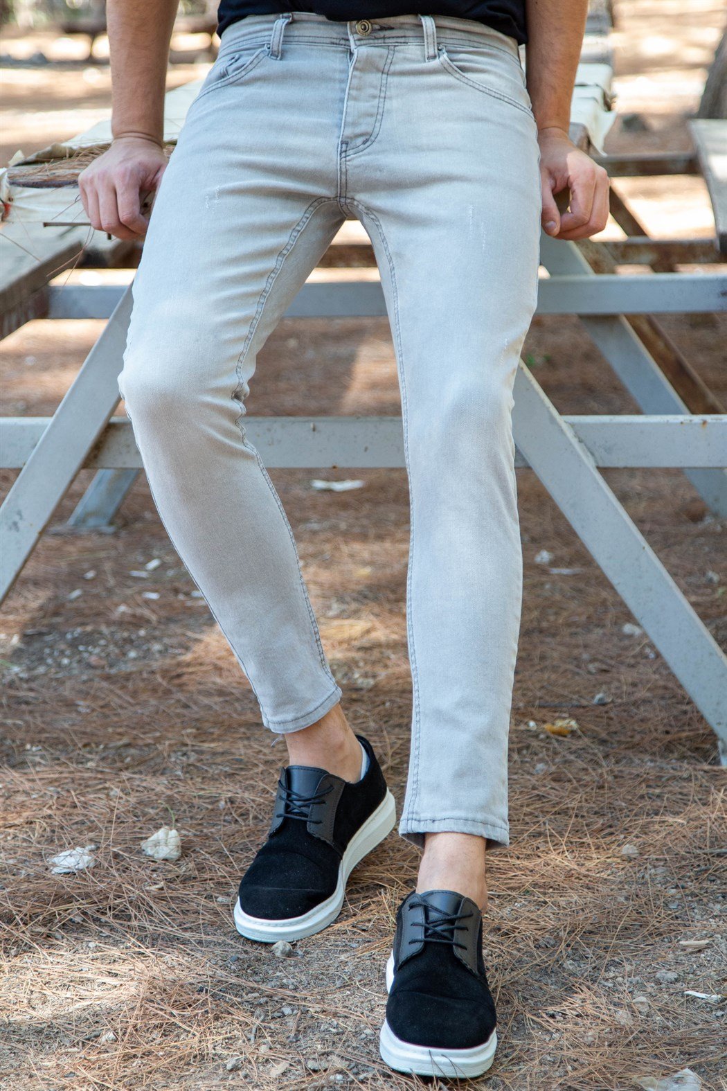 ERKEK SLIMFİT TIRNAKLI KOT PANTOLON GRİ JEAN GRİ