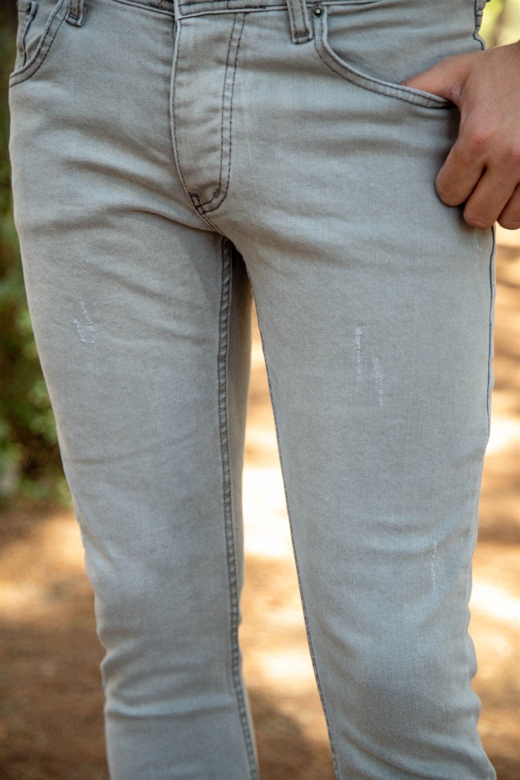 ERKEK SLIMFİT TIRNAKLI KOT PANTOLON GRİ JEAN GRİ