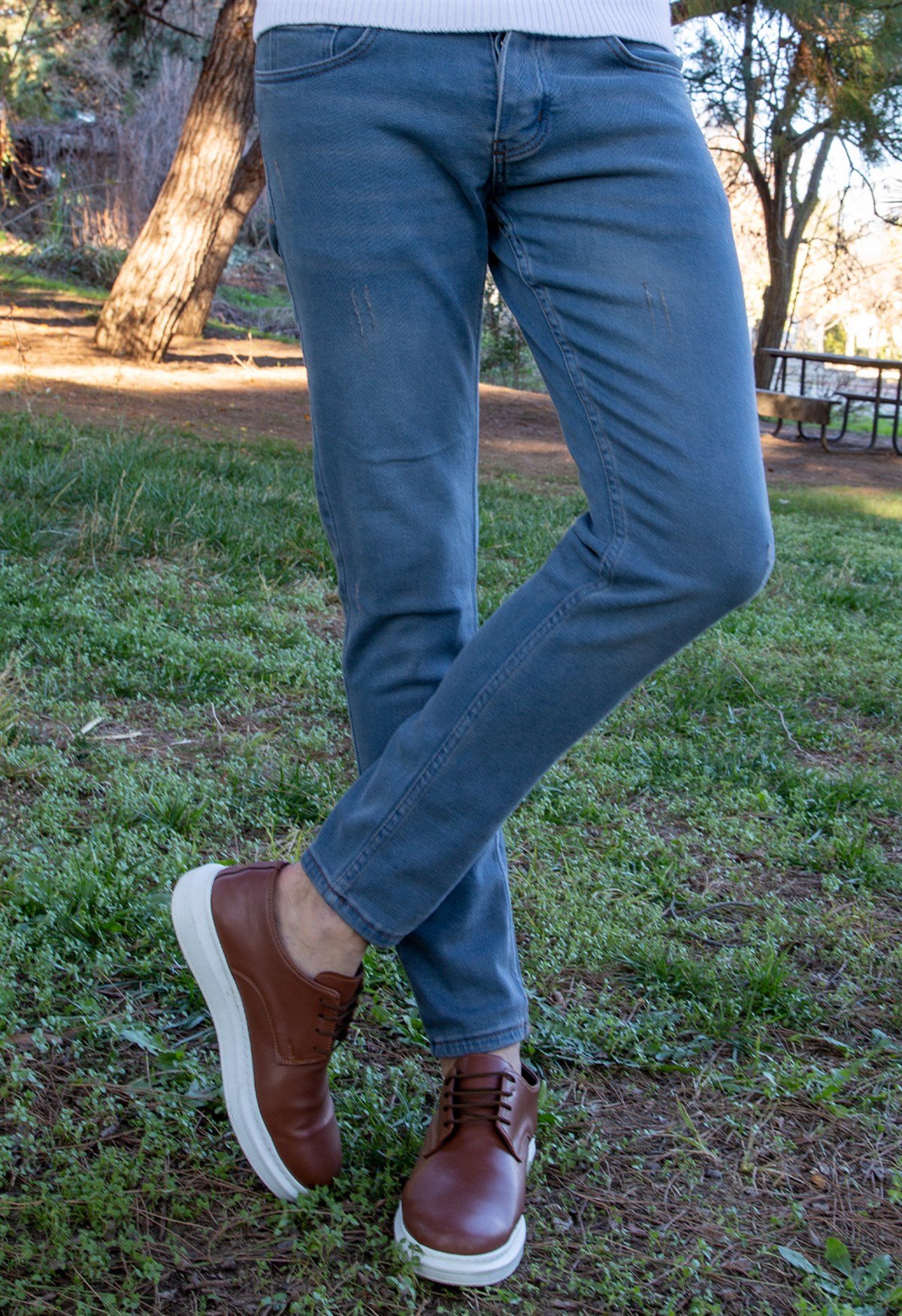 ERKEK SLIMFİT TIRNAKLI KOT PANTOLON KİRLİ MAVİ JEAN KİRLİ MAVİ