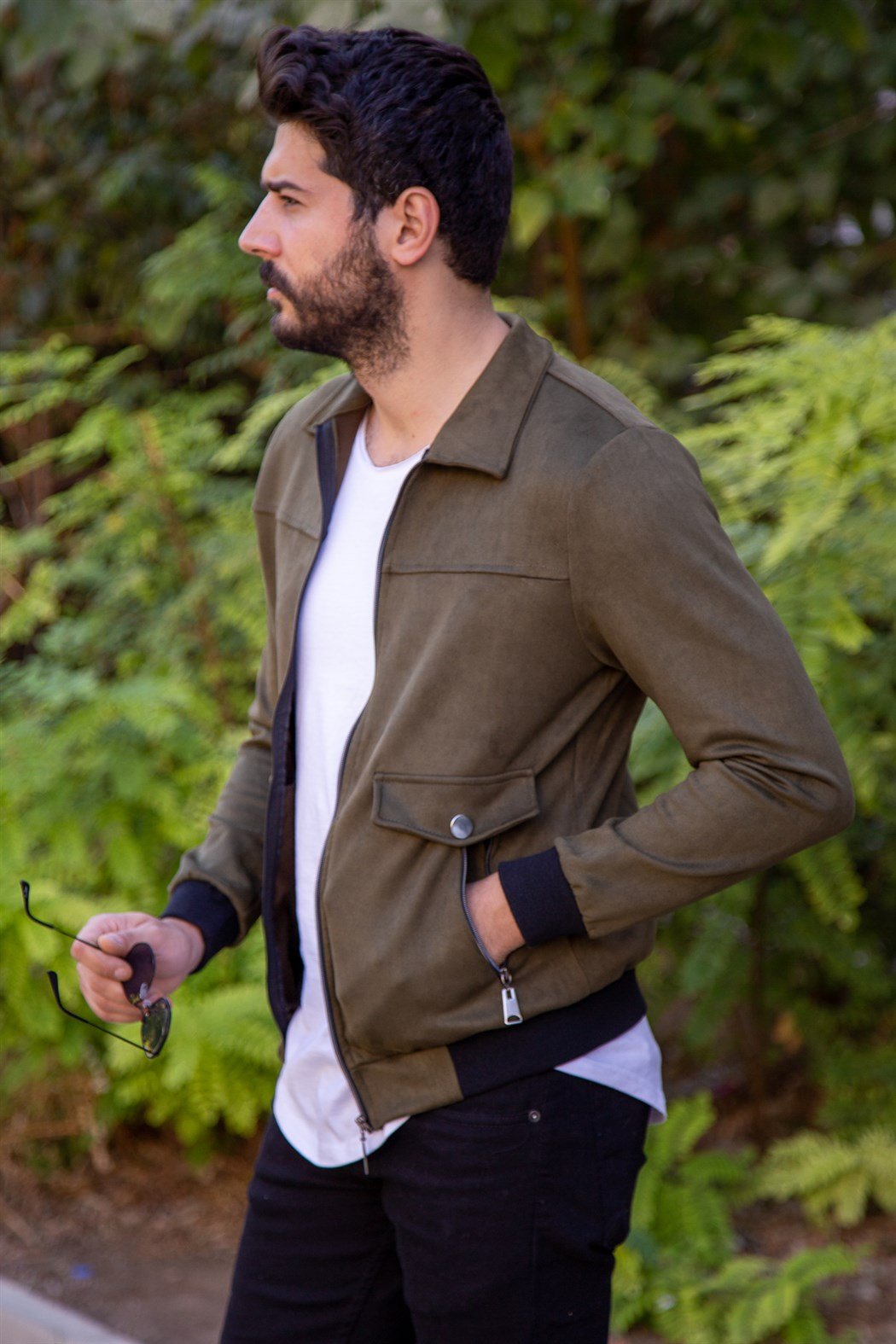 ERKEK SÜET FERMUARLI CEKET HAKİ SİYAH SÜET CEKET HAKİ SİYAH