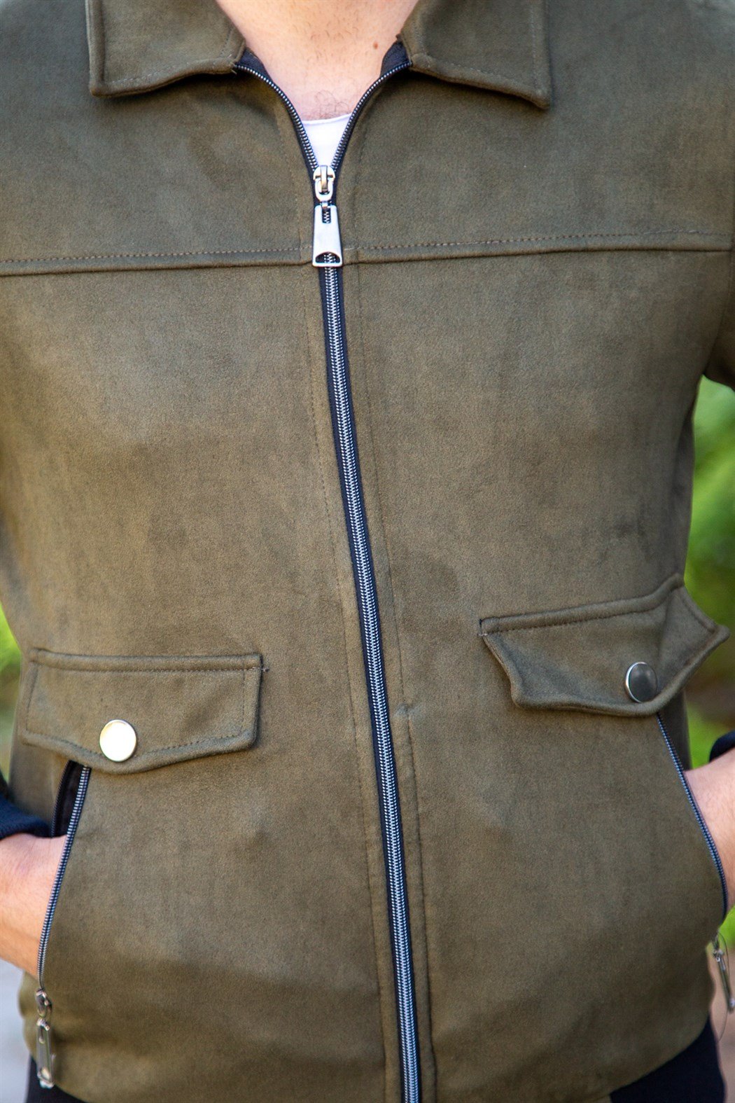 ERKEK SÜET FERMUARLI CEKET HAKİ SİYAH SÜET CEKET HAKİ SİYAH