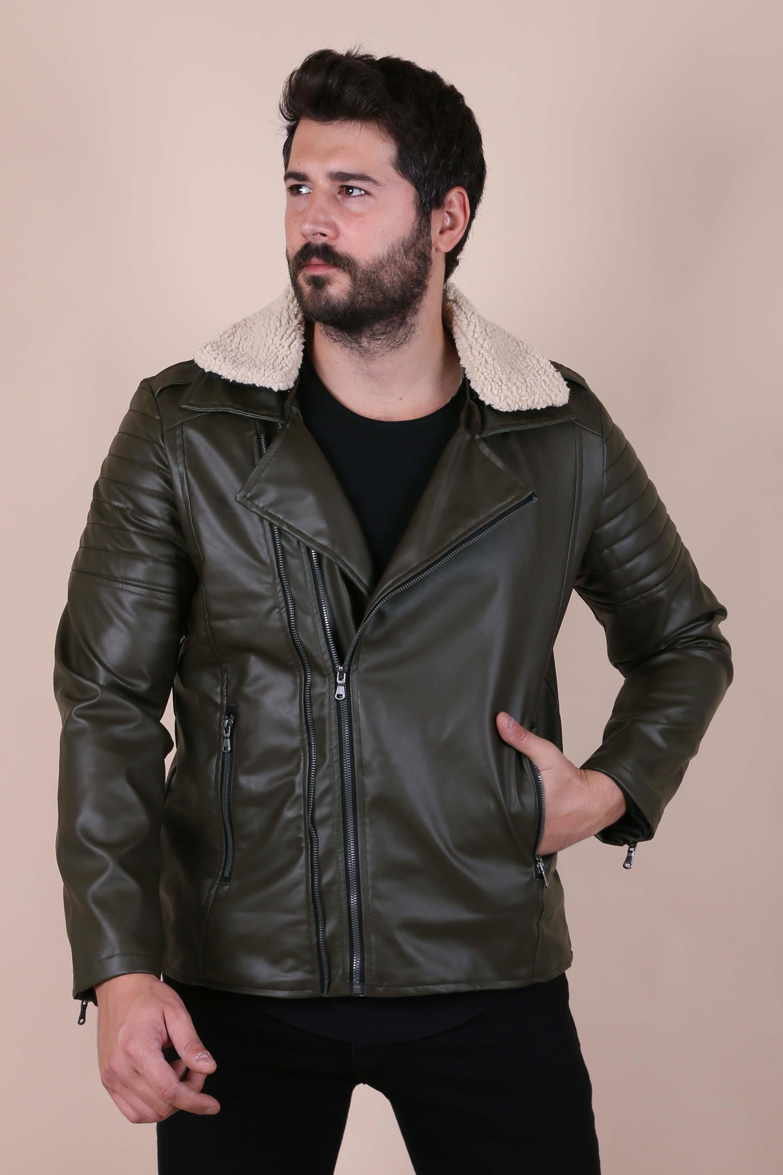 ERKEK TUÇİ HAKİ Deri Mont HAKİ