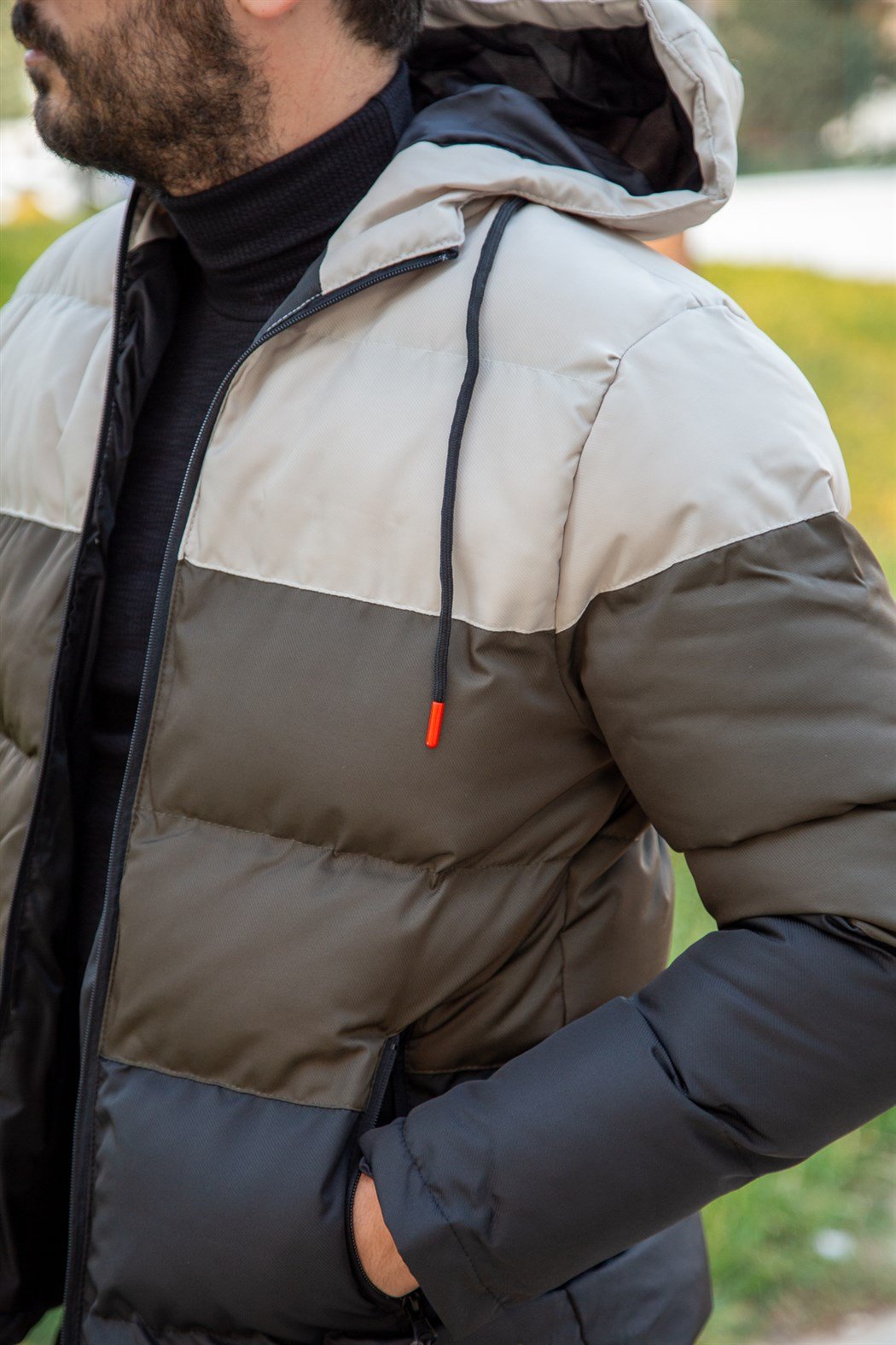 ERKEK ÜÇ RENK PARÇALI ŞİŞME MONT HAKİ YEŞİL mont HAKİ YEŞİL