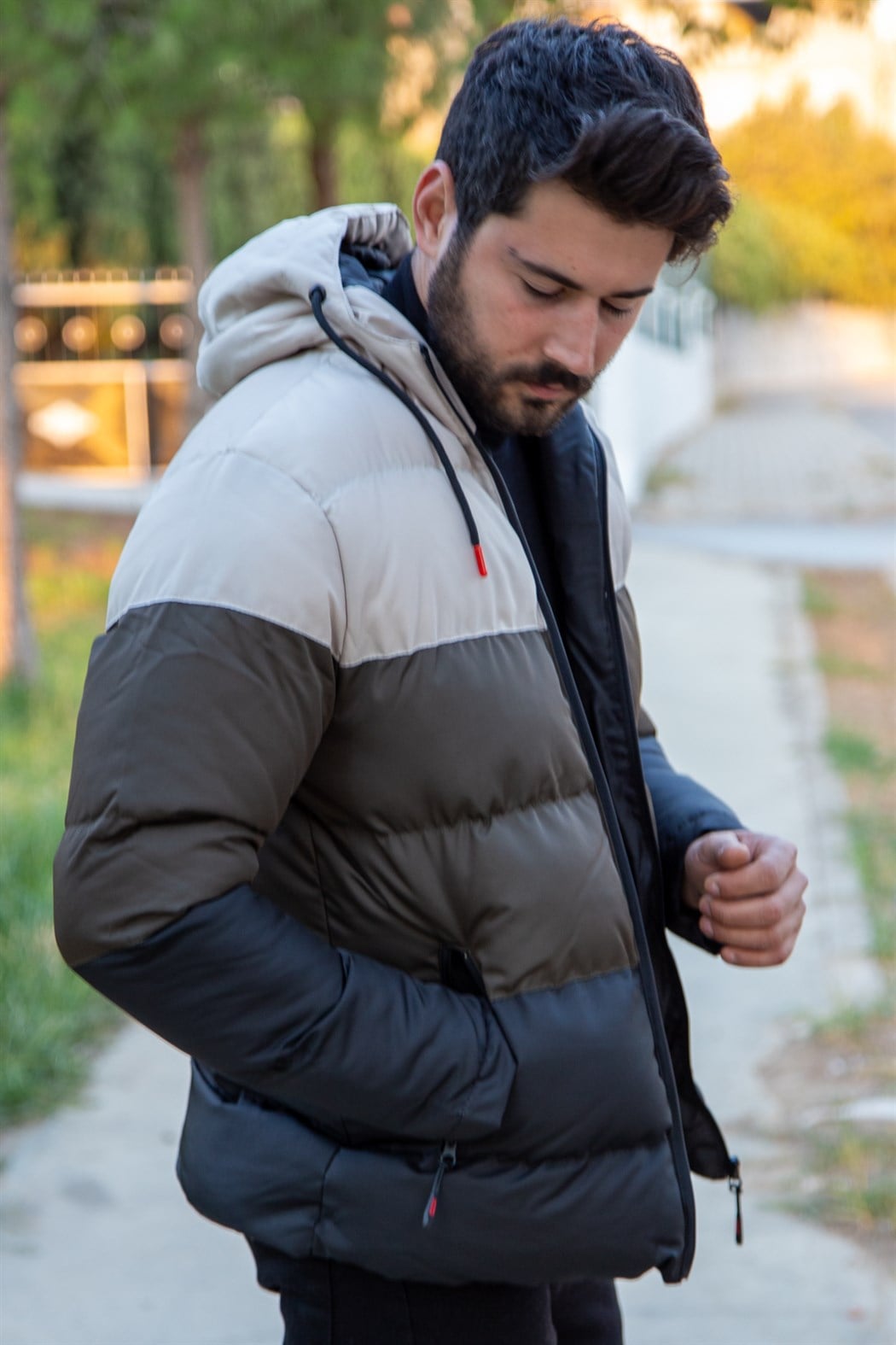 ERKEK ÜÇ RENK PARÇALI ŞİŞME MONT HAKİ YEŞİL mont HAKİ YEŞİL