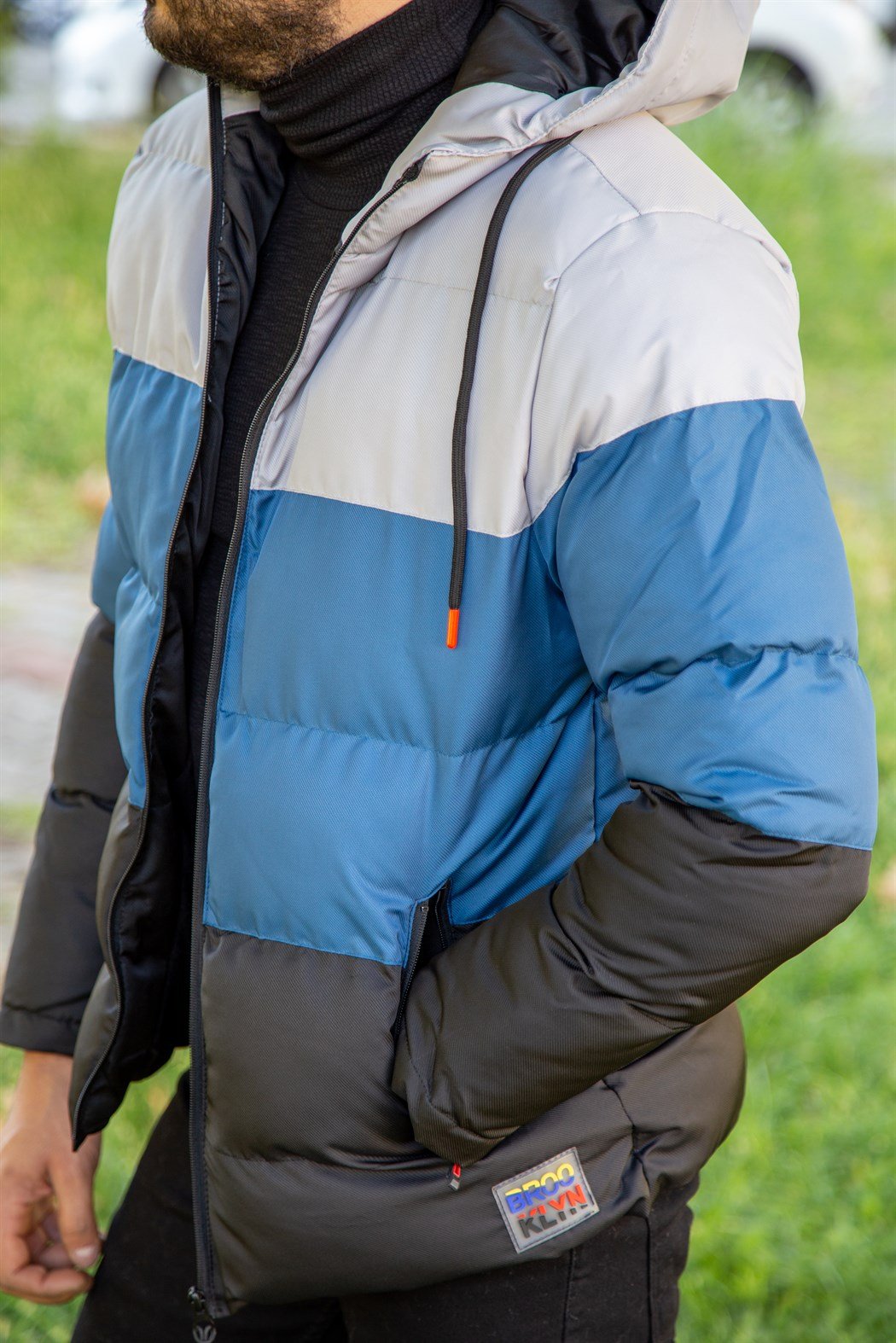 ERKEK ÜÇ RENK PARÇALI ŞİŞME MONT MAVİ mont MAVİ