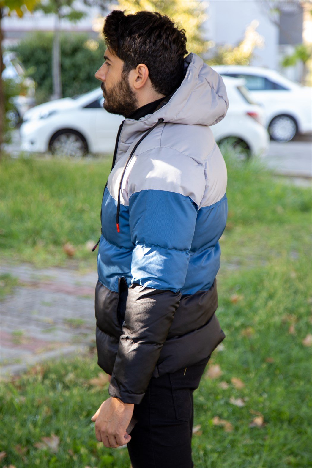 ERKEK ÜÇ RENK PARÇALI ŞİŞME MONT MAVİ mont MAVİ