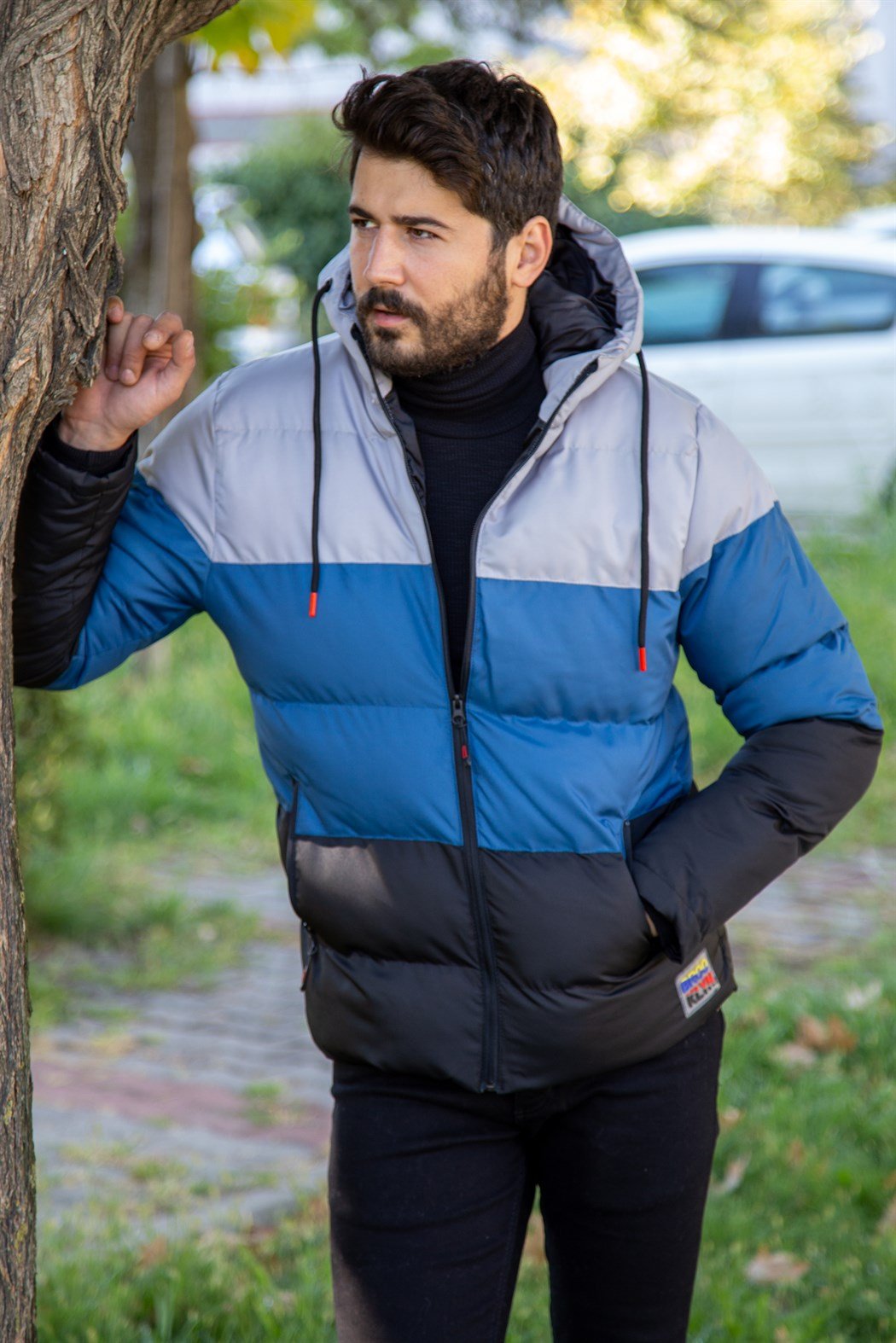 ERKEK ÜÇ RENK PARÇALI ŞİŞME MONT MAVİ mont MAVİ