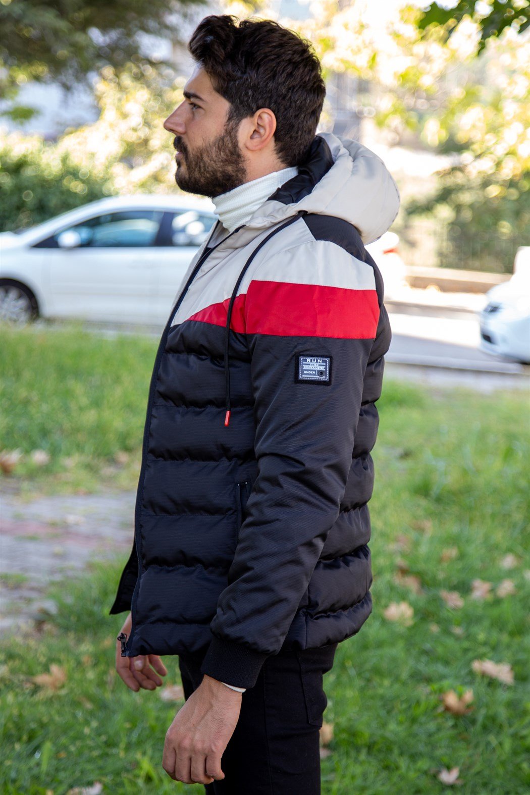 ERKEK ÜÇ RENK PARÇALI ŞİŞME MONT SİYAH mont SİYAH