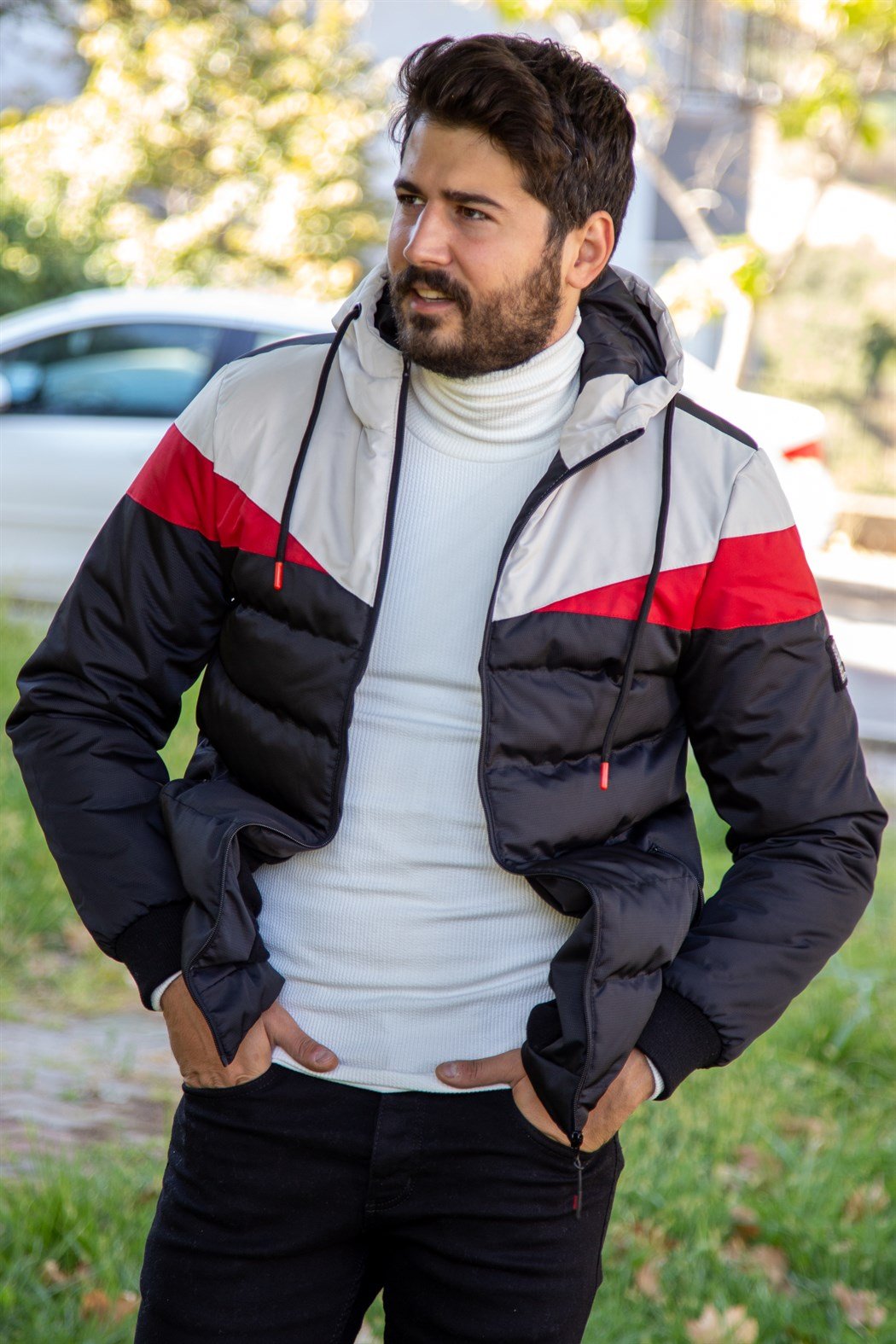 ERKEK ÜÇ RENK PARÇALI ŞİŞME MONT SİYAH mont SİYAH