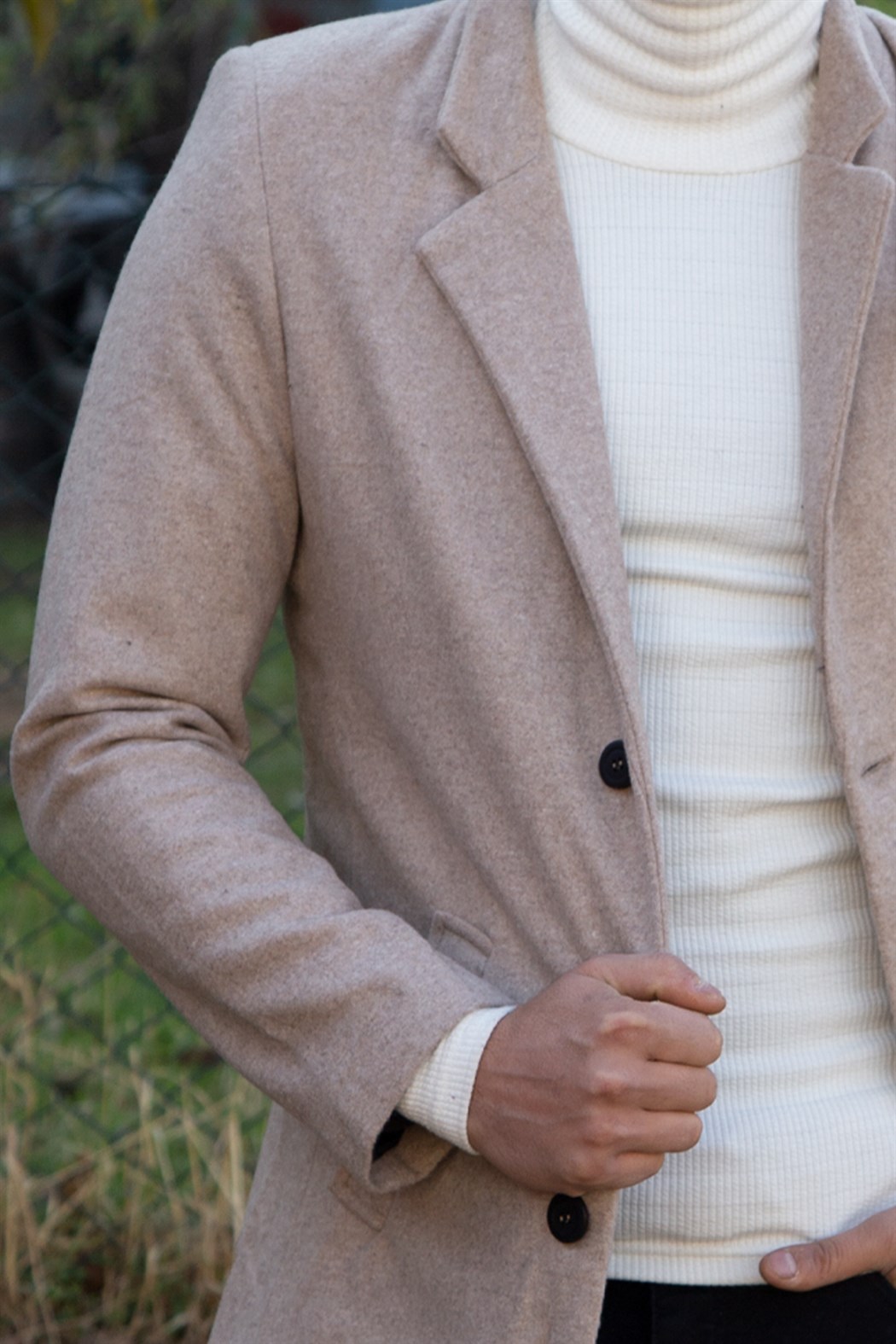 ERKEK Uzun Kaşe Kaban BEJ mont BEJ