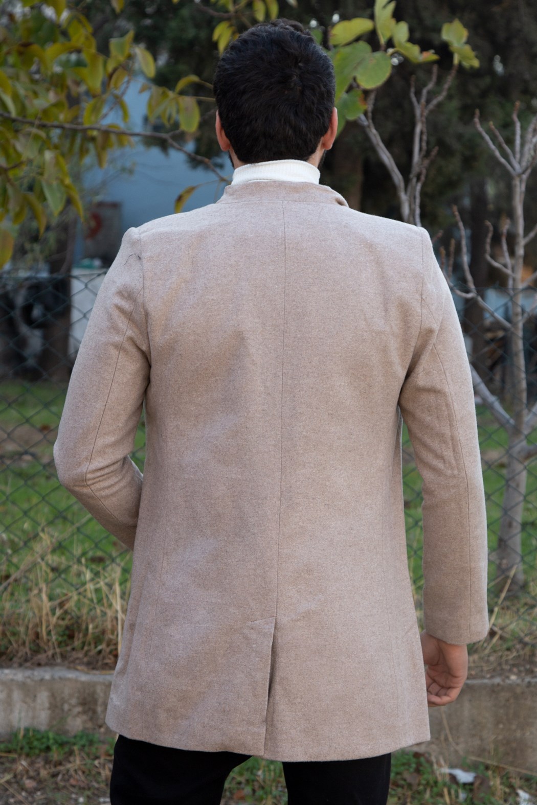 ERKEK Uzun Kaşe Kaban BEJ mont BEJ