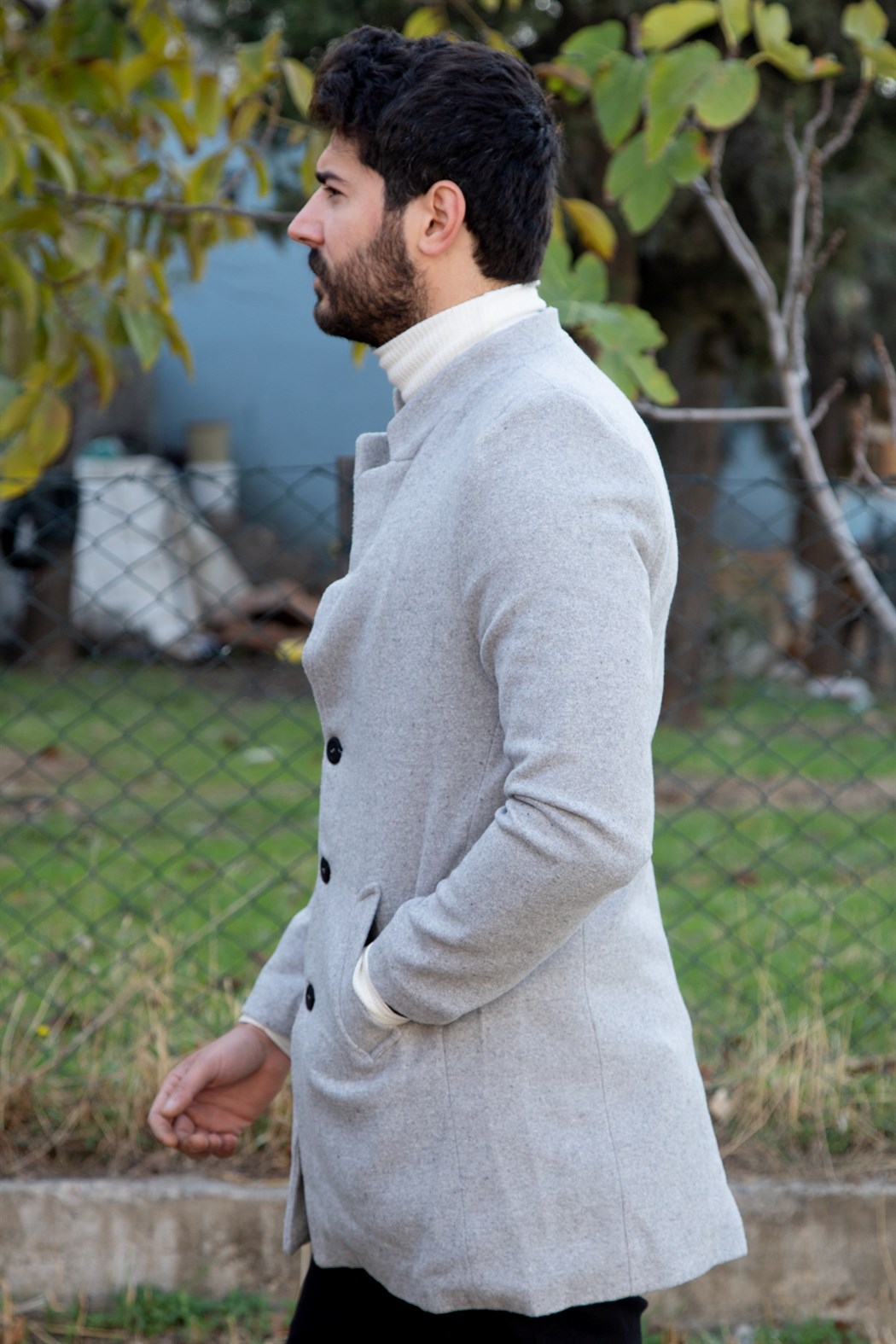 ERKEK Uzun Kaşe Kaban GRI mont GRI                                                         