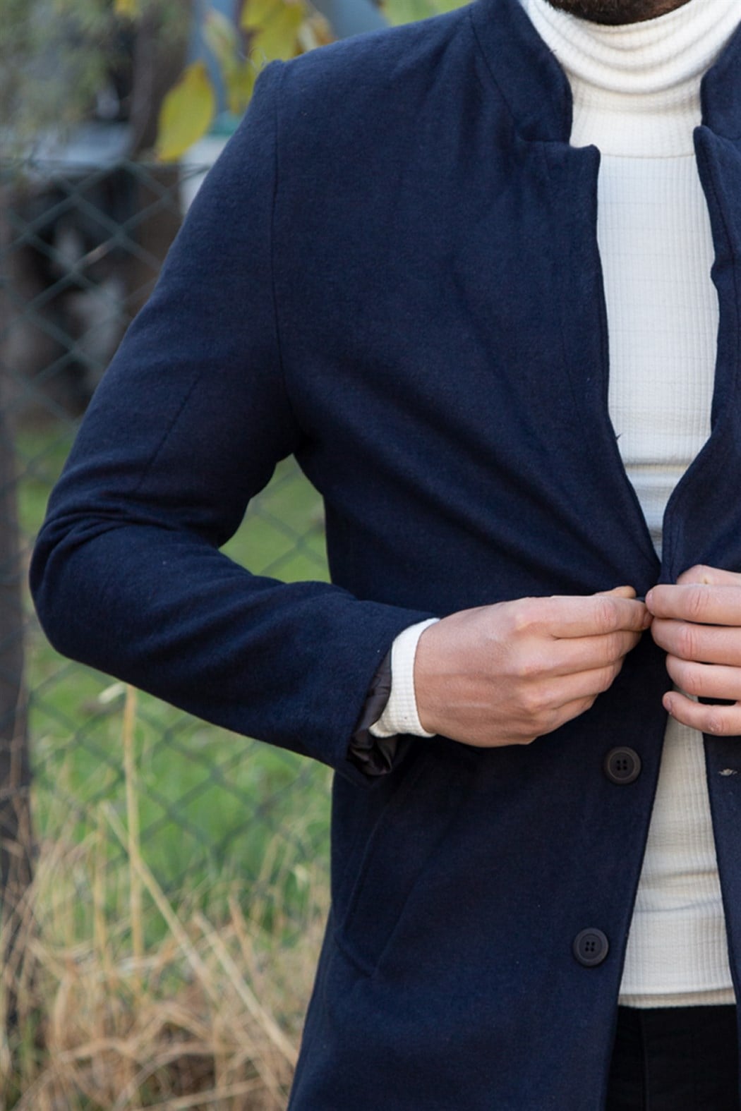 ERKEK Uzun Kaşe Kaban LACIVERT mont LACIVERT