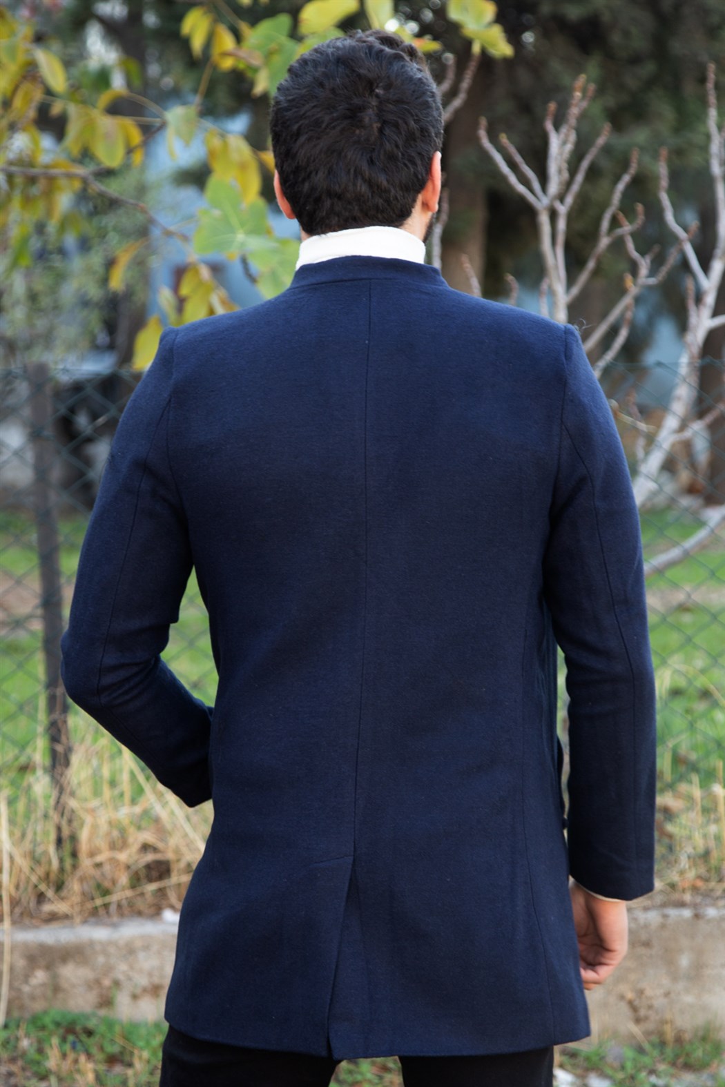 ERKEK Uzun Kaşe Kaban LACIVERT mont LACIVERT