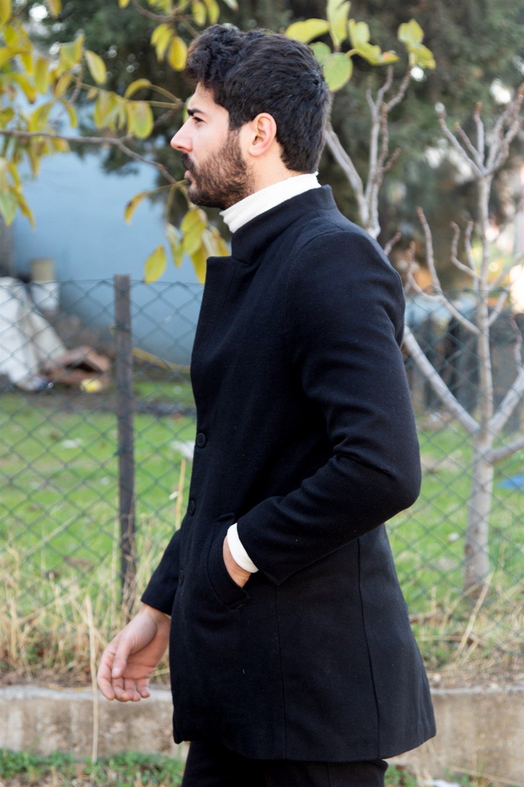 ERKEK Uzun Kaşe Kaban SIYAH mont SIYAH                                                       