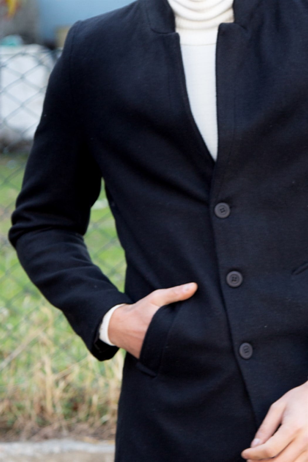 ERKEK Uzun Kaşe Kaban SIYAH mont SIYAH                                                       