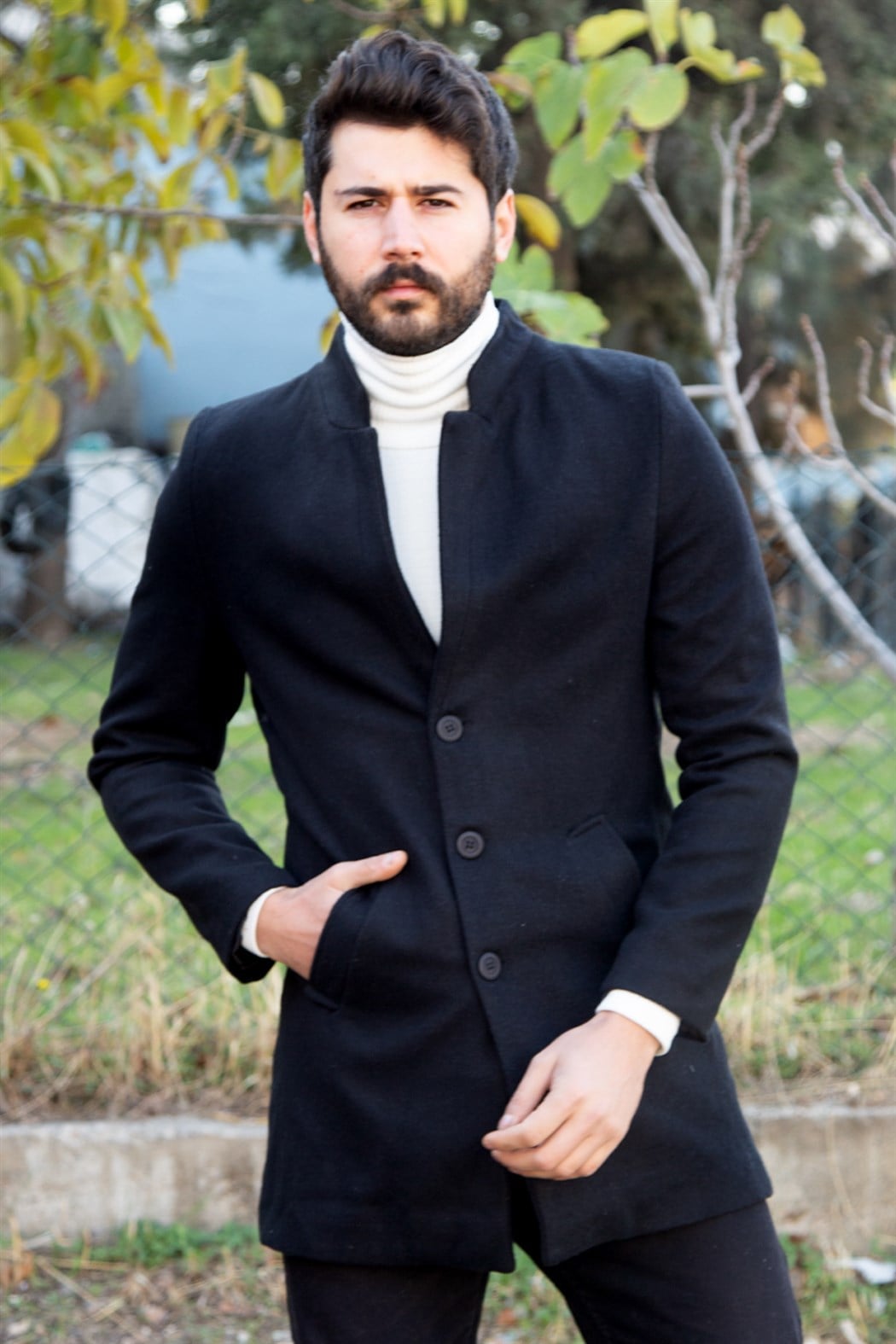 ERKEK Uzun Kaşe Kaban SIYAH mont SIYAH                                                       