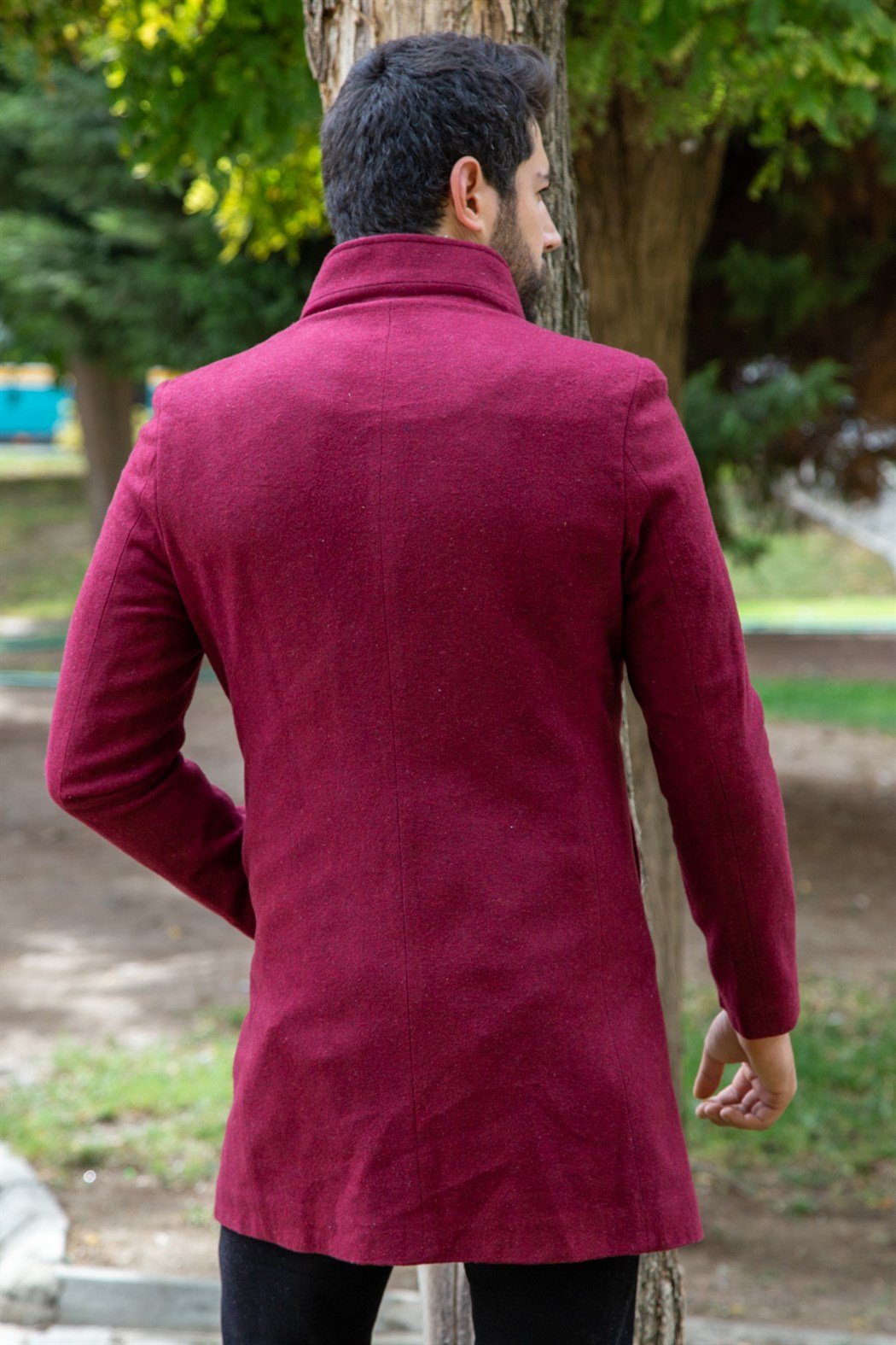 ERKEK Uzun Kaşe Mont BORDO KABAN BORDO