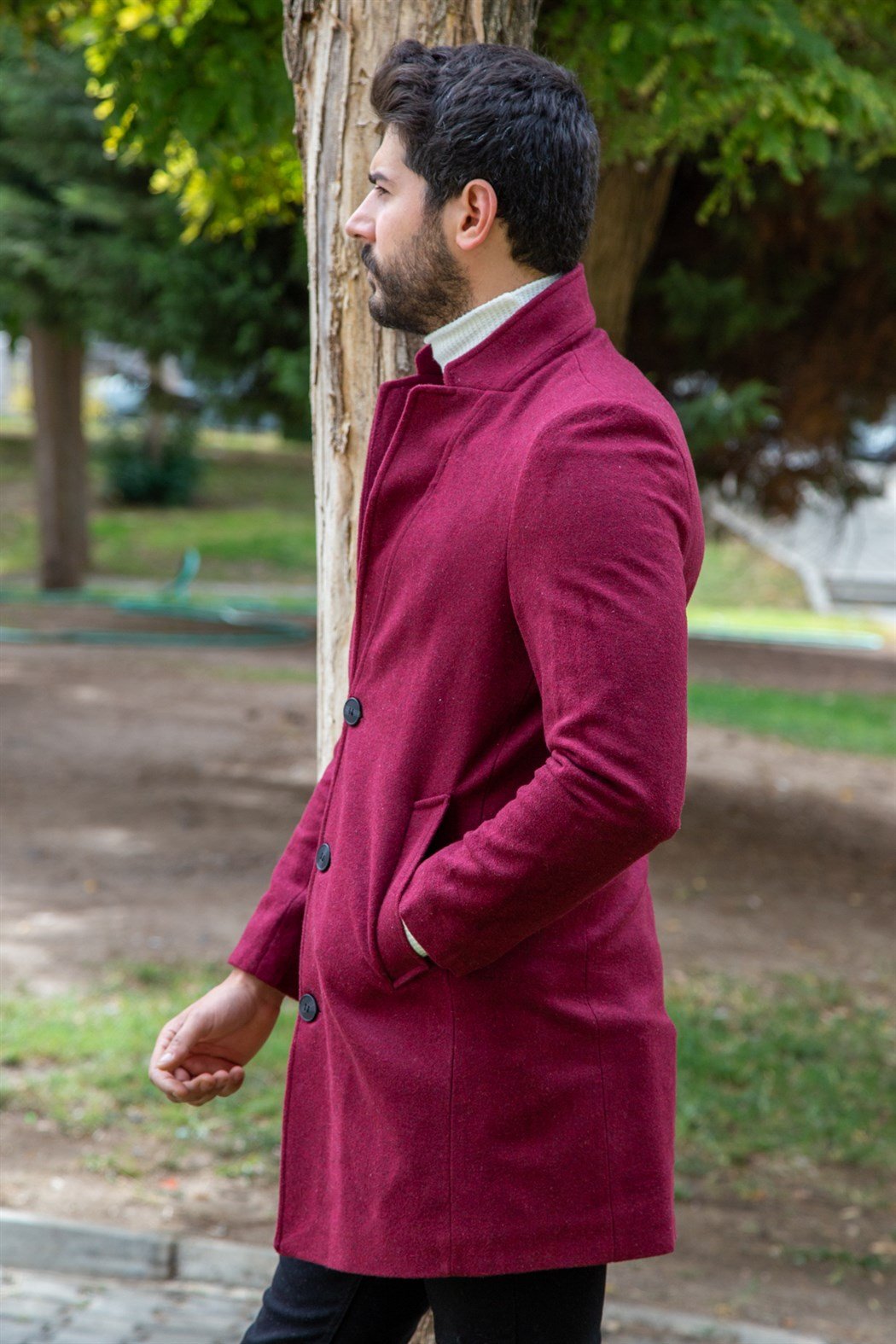 ERKEK Uzun Kaşe Mont BORDO KABAN BORDO