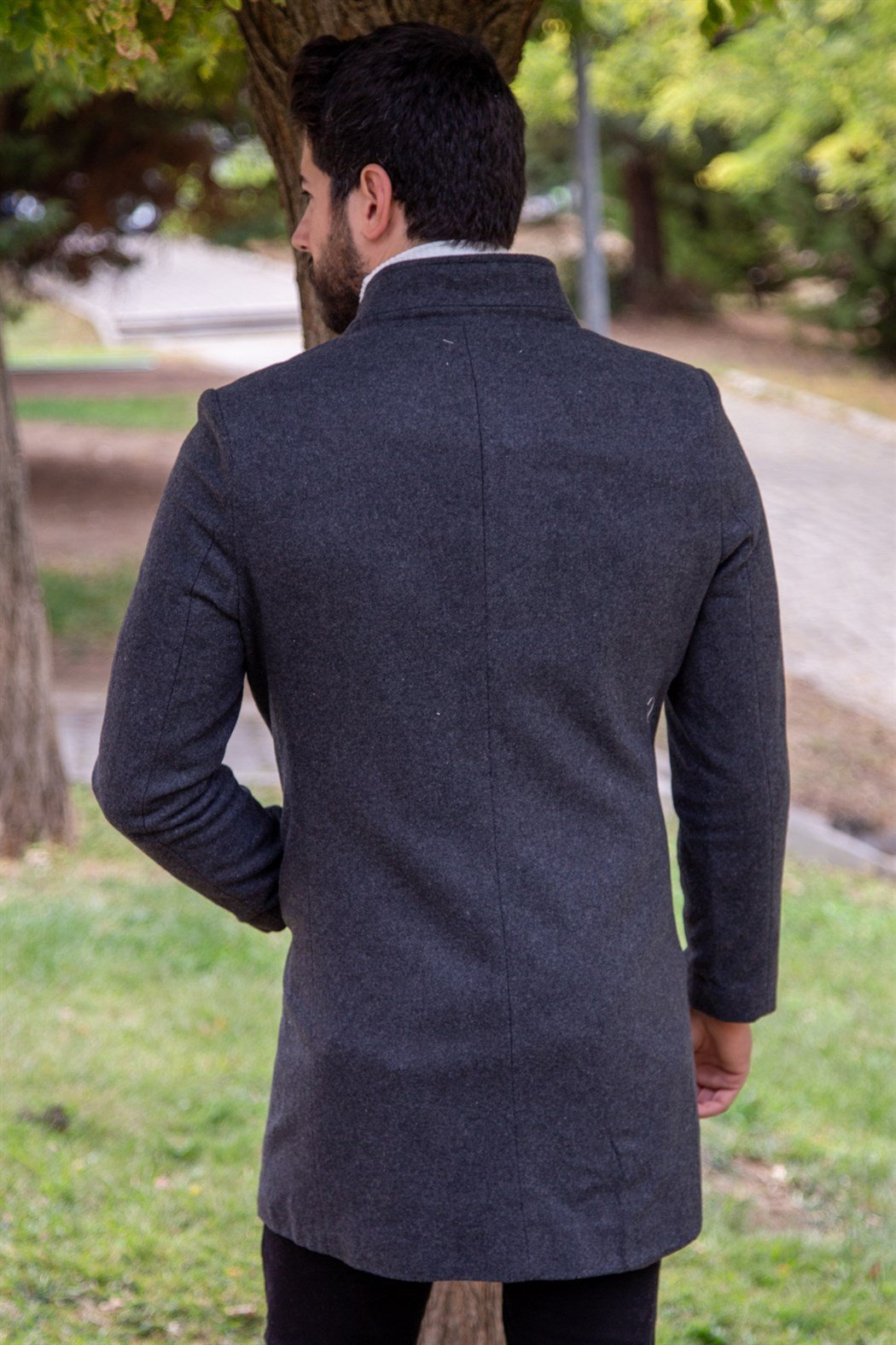 ERKEK Uzun Kaşe Mont FÜME KABAN FÜME