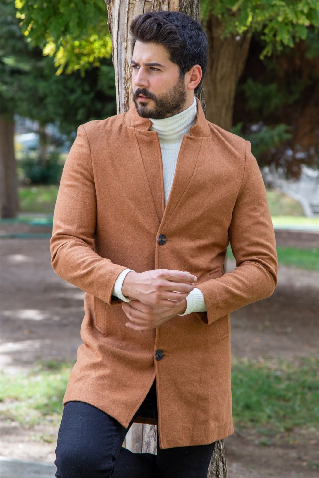 ERKEK Uzun Kaşe Mont TABA KABAN TABA
