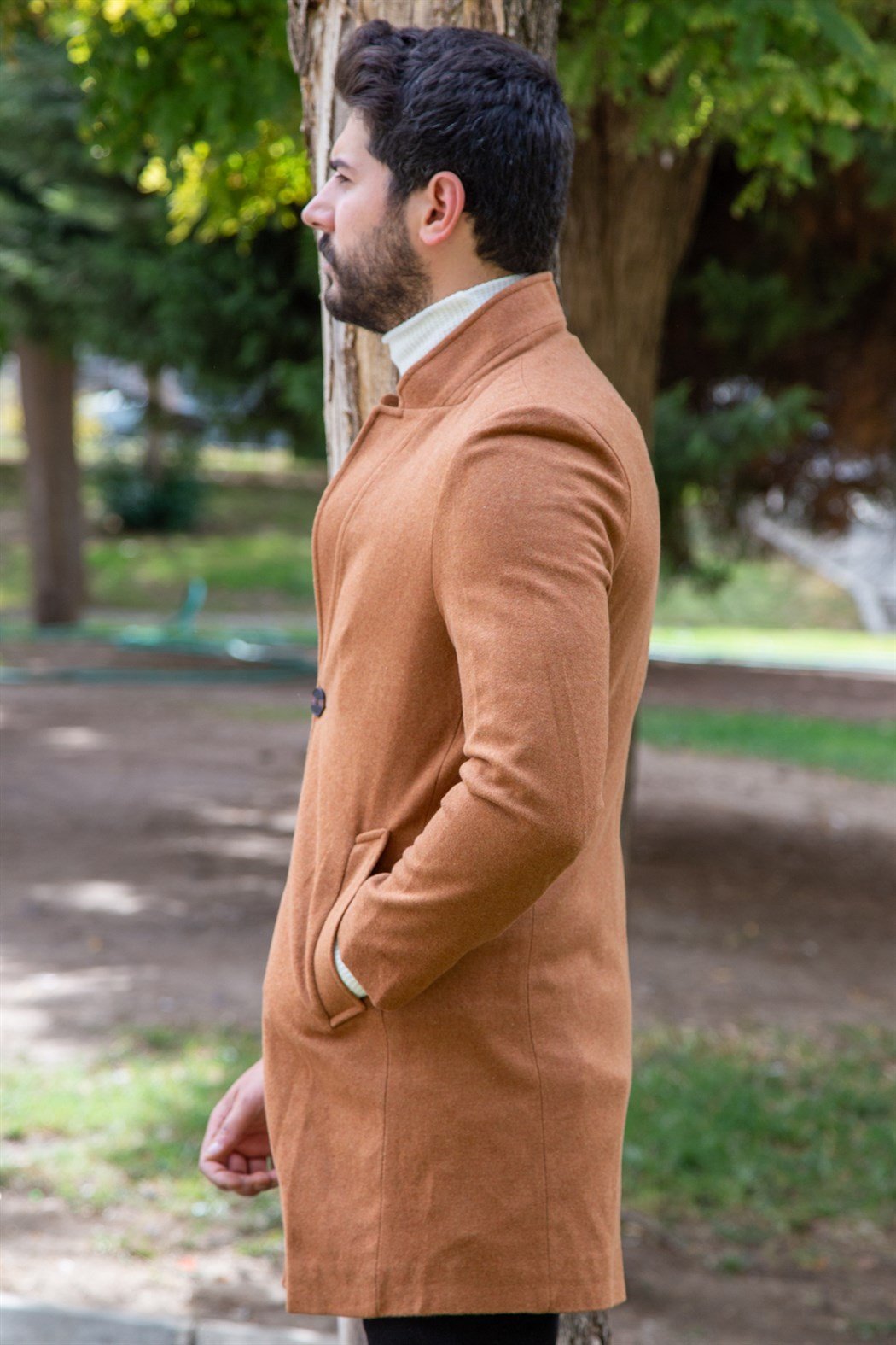 ERKEK Uzun Kaşe Mont TABA KABAN TABA