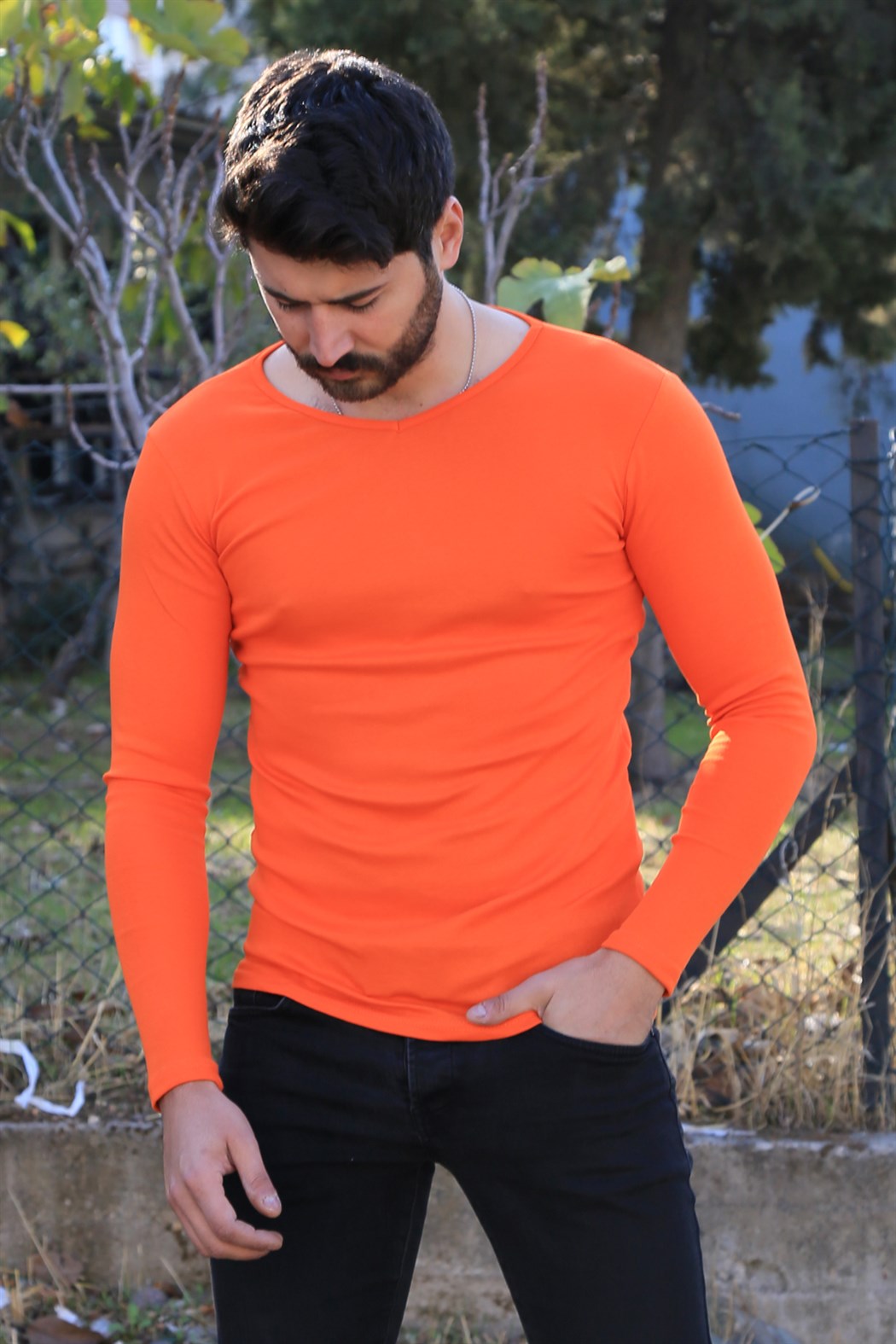 ERKEK V Yaka Uzun Kol Body TURUNCU BODY TURUNCU