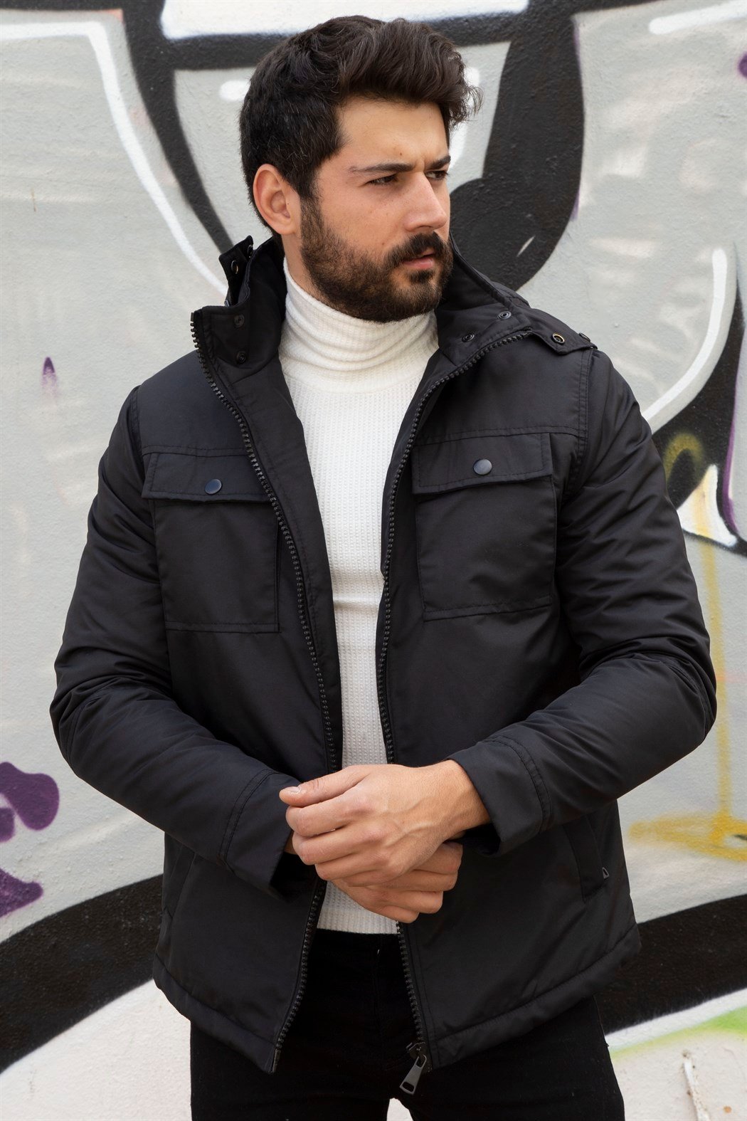 ERKEK YAĞMURLUK MONT SİYAH mont SİYAH