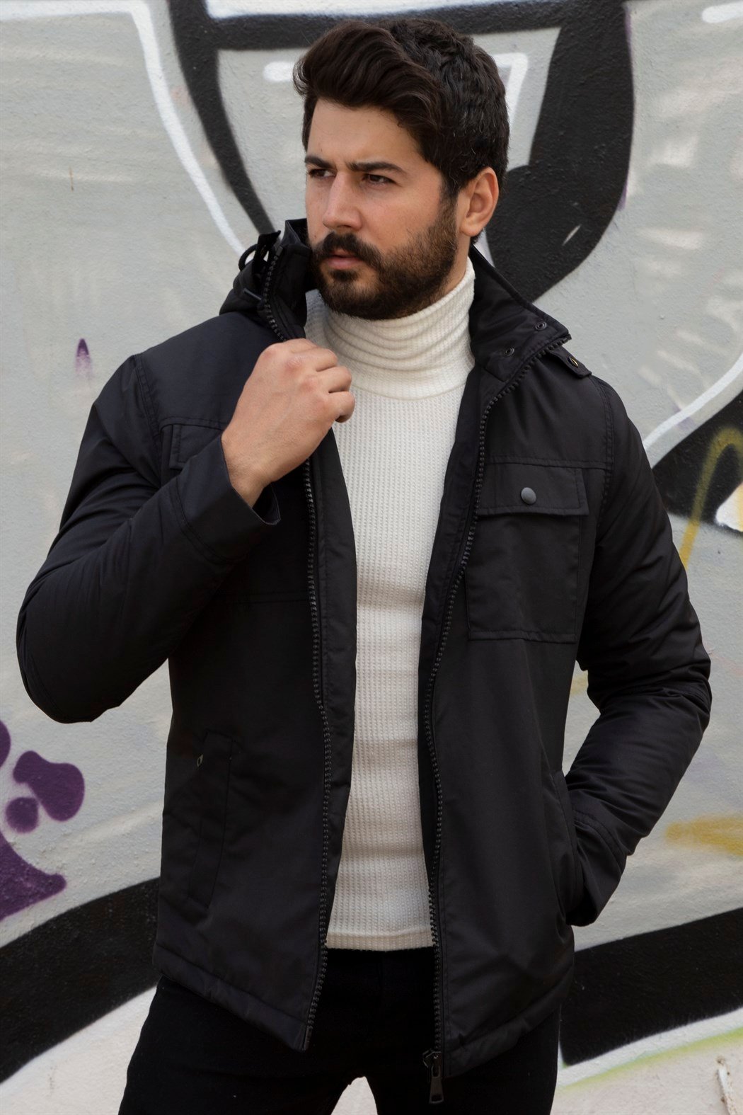 ERKEK YAĞMURLUK MONT SİYAH mont SİYAH