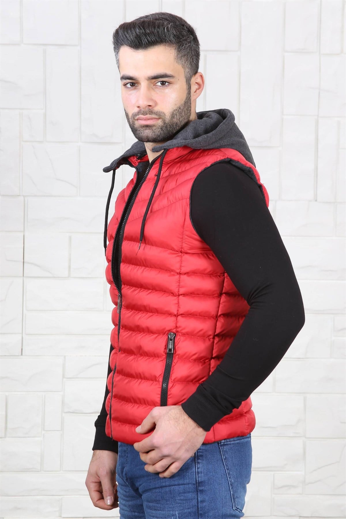 ERKEK YELEK KAPŞONLU ŞİŞME ERKEK KIRMIZI KIRMIZI