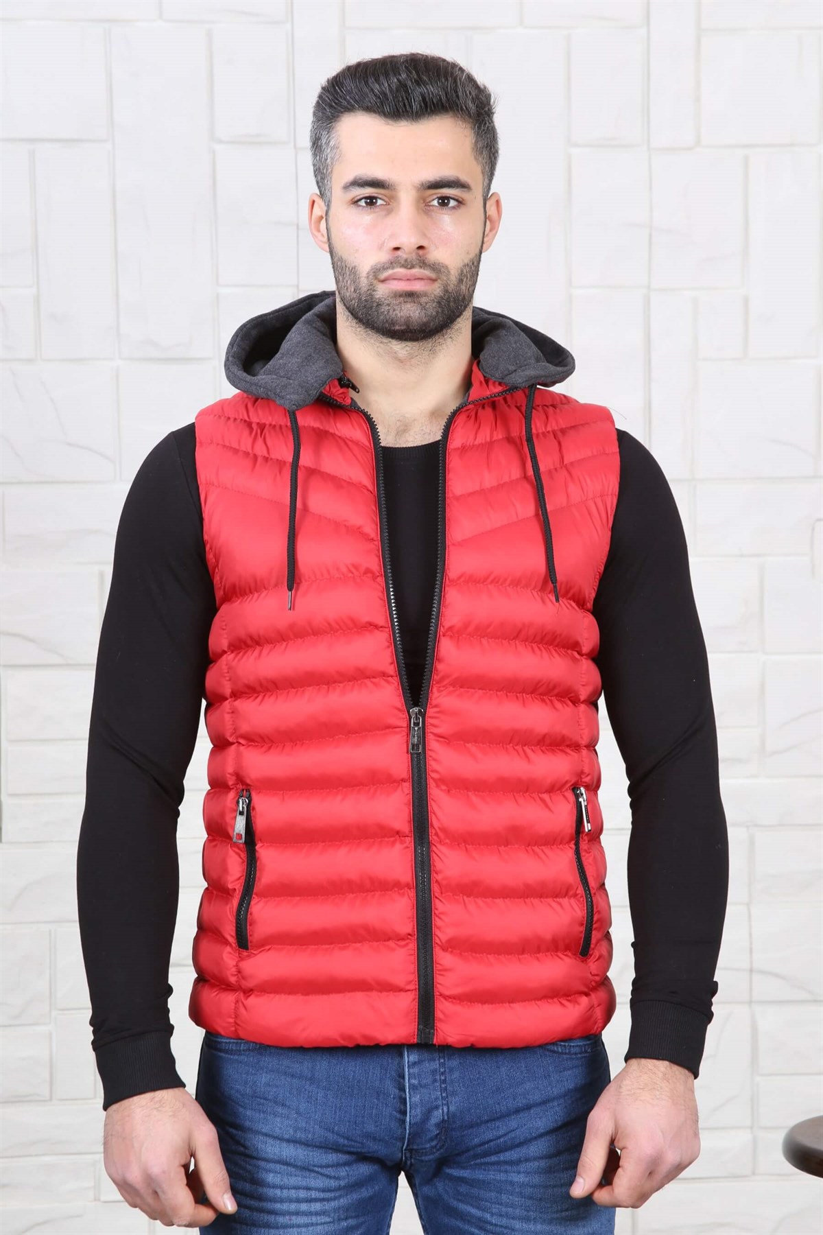 ERKEK YELEK KAPŞONLU ŞİŞME ERKEK KIRMIZI KIRMIZI