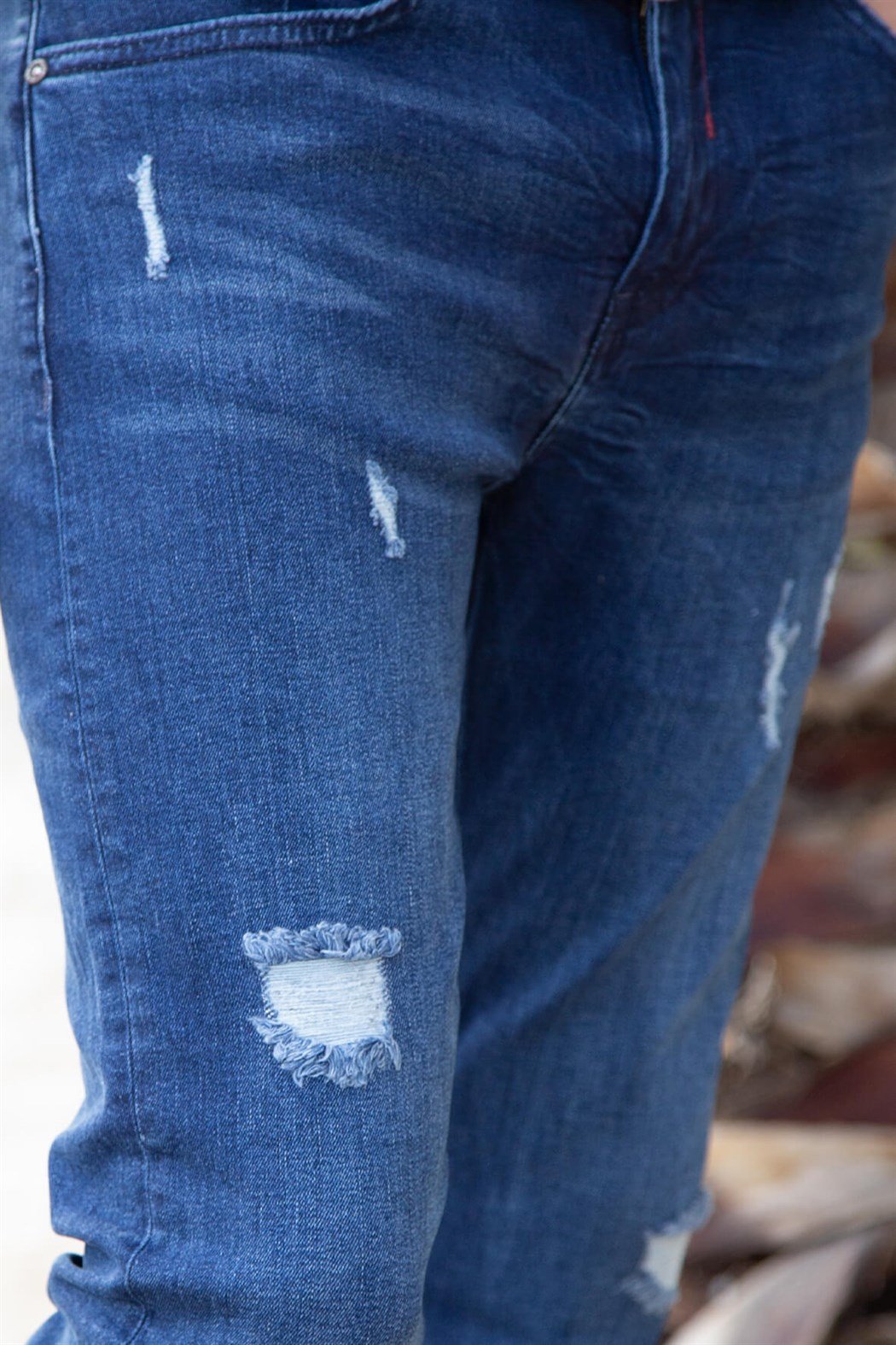 ERKEK Yırtık Modelli  Slim  Kot Pantolon MAVİ JEAN MAVİ