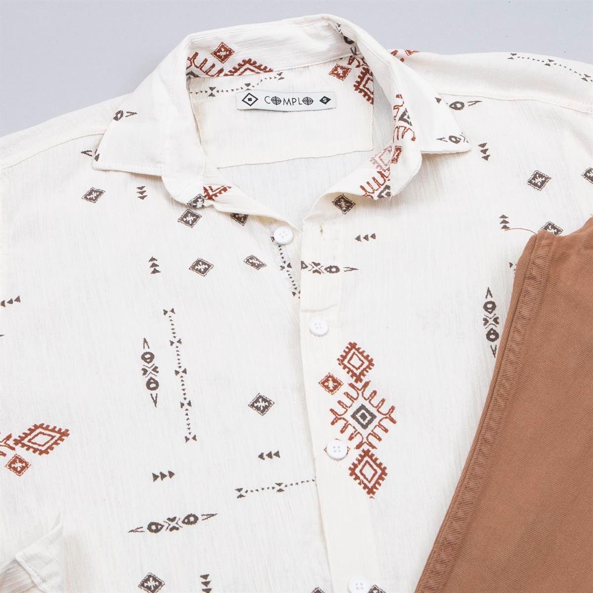 Etnik Desenli Gömlek Pantolon Ayakkabı Kombin