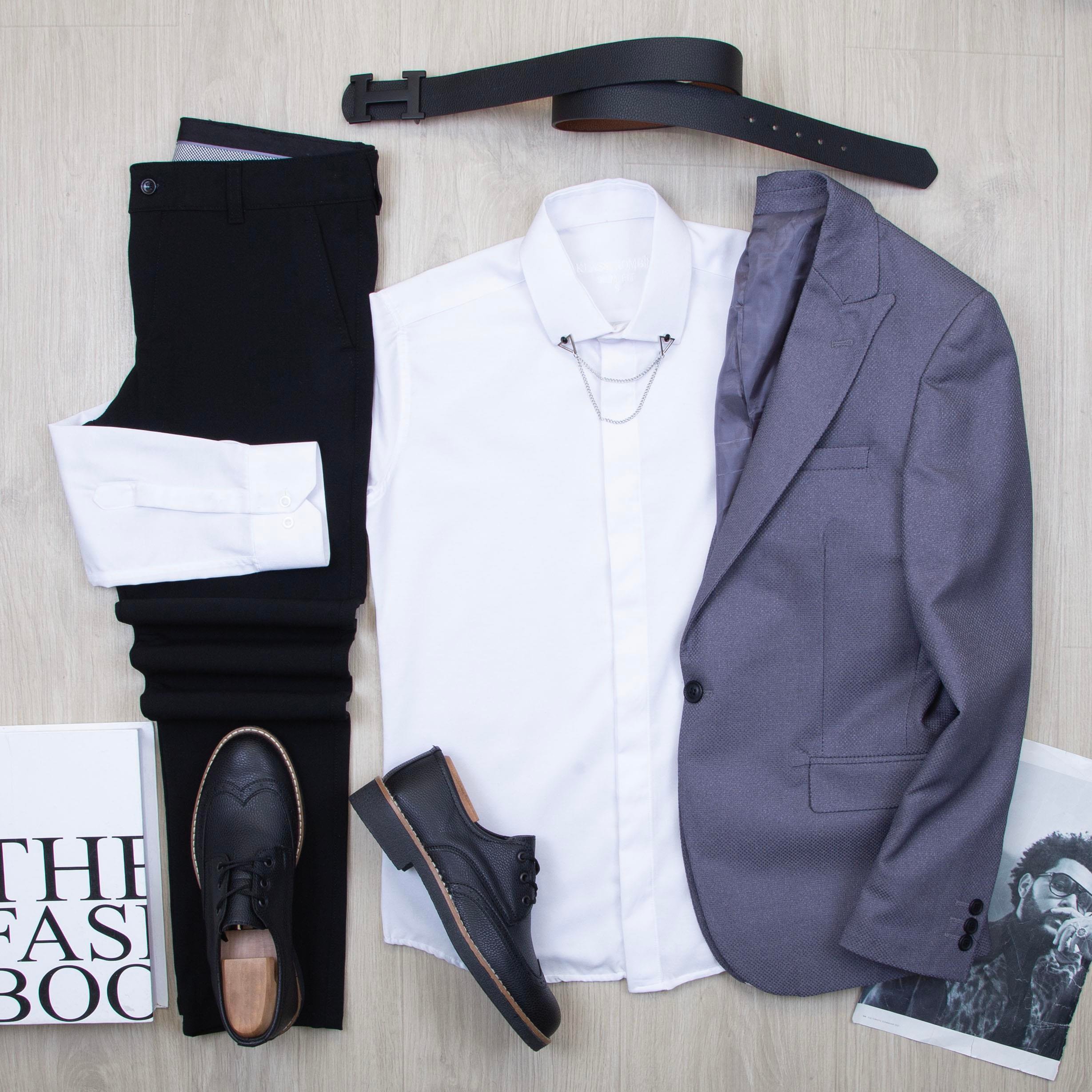 Füme Blazer Ceket Gömlek Pantolon Ayakkabı Kombin