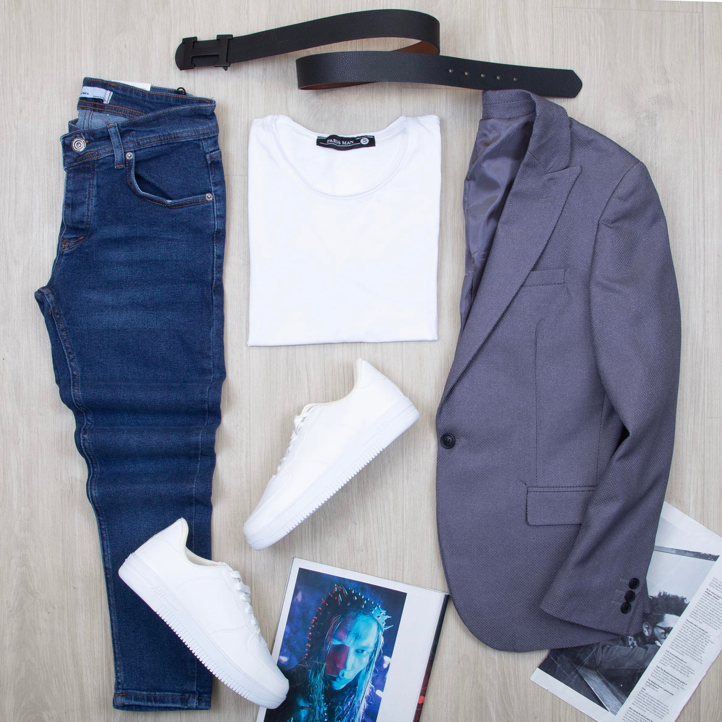 Füme Blazer Ceket Tişört Pantolon Ayakkabı Kombin