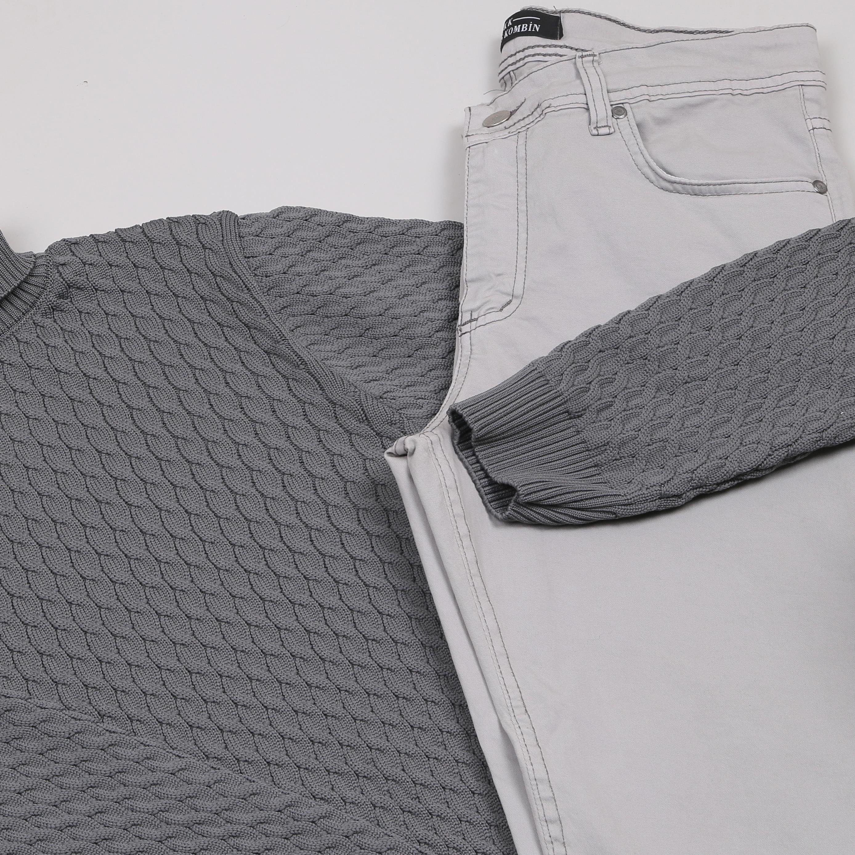 Füme Boğazlı triko Gri kot Pantolon