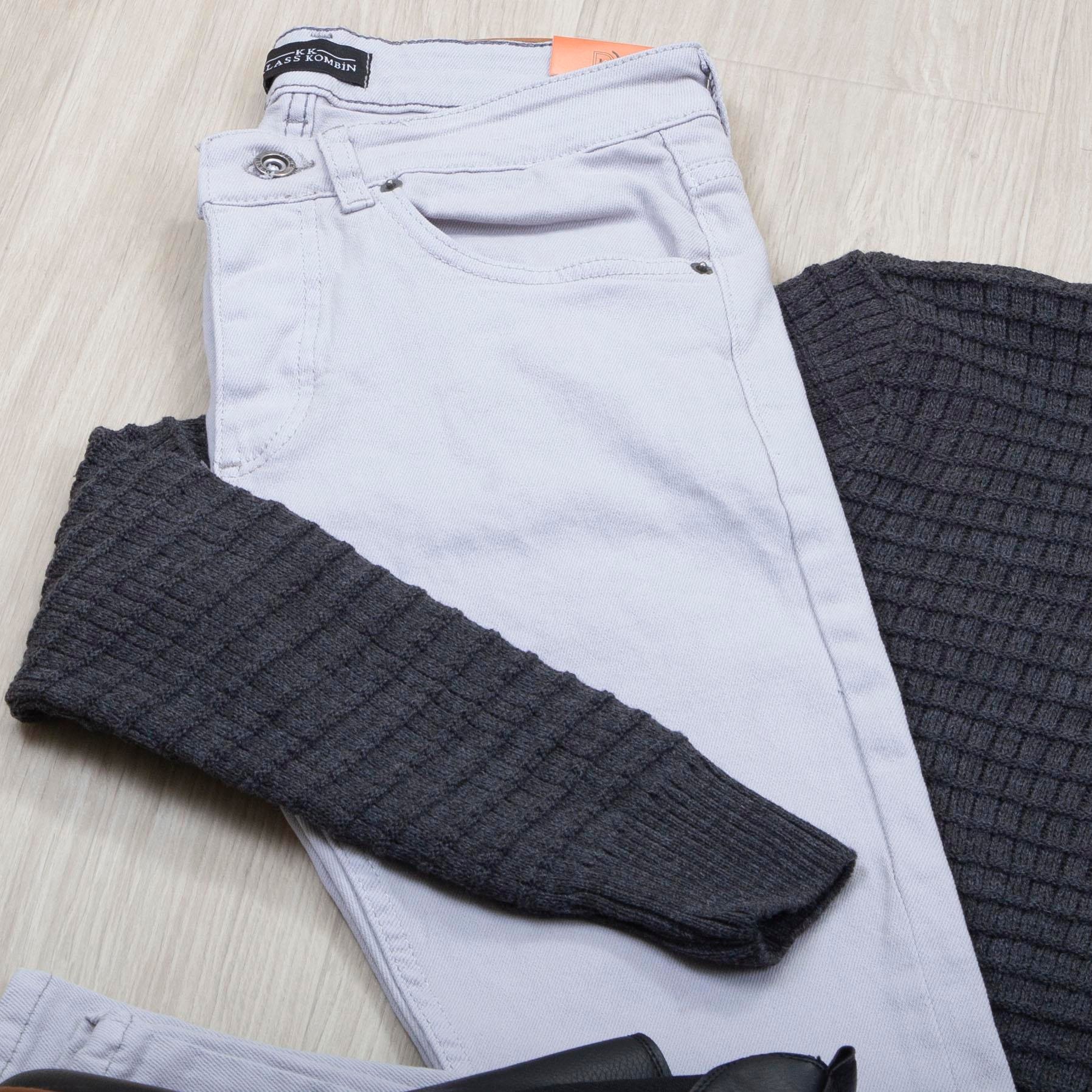 Füme Boğazlı Triko Kazak Pantolon Bot Kombin