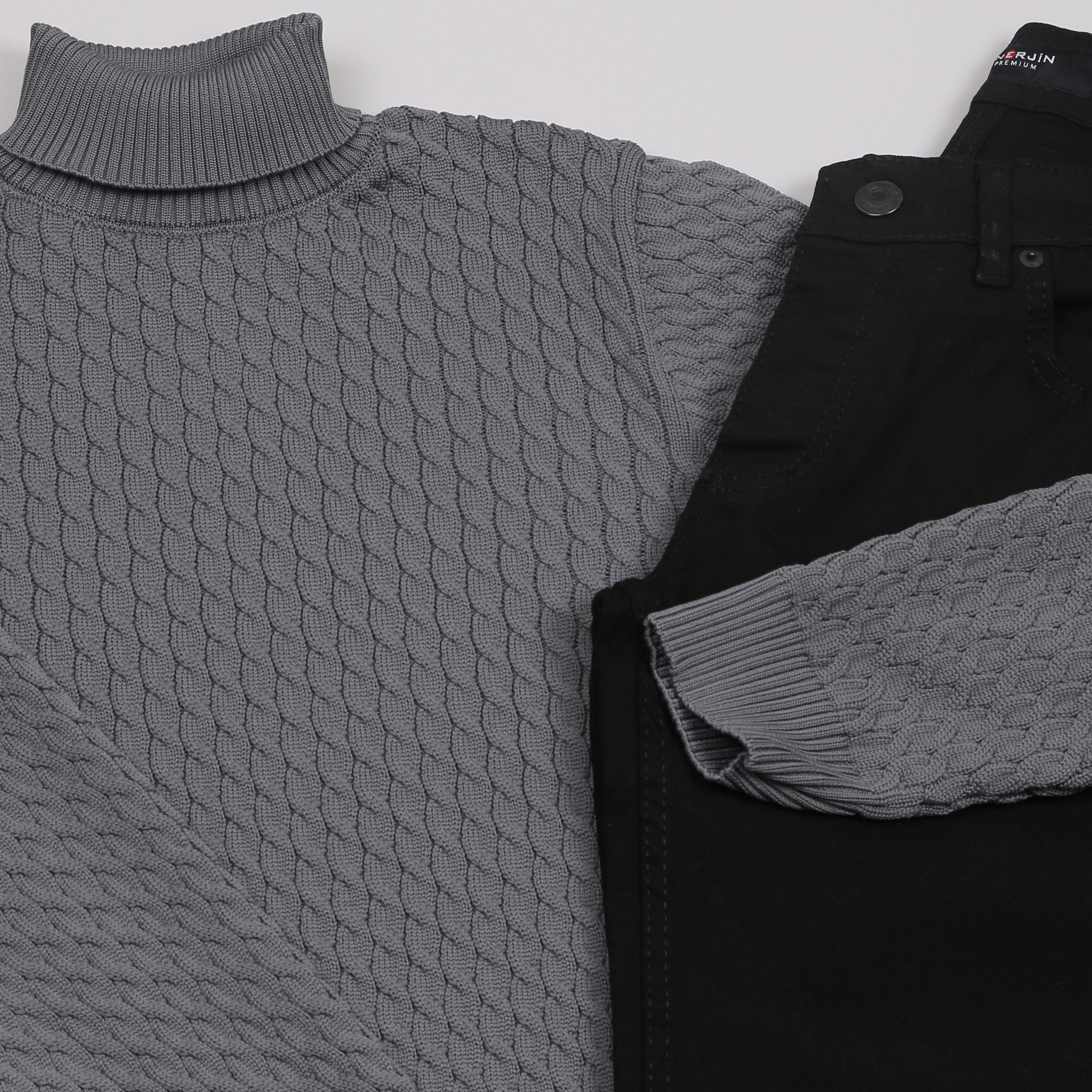 Füme Boğazlı triko Siyah kot Pantolon