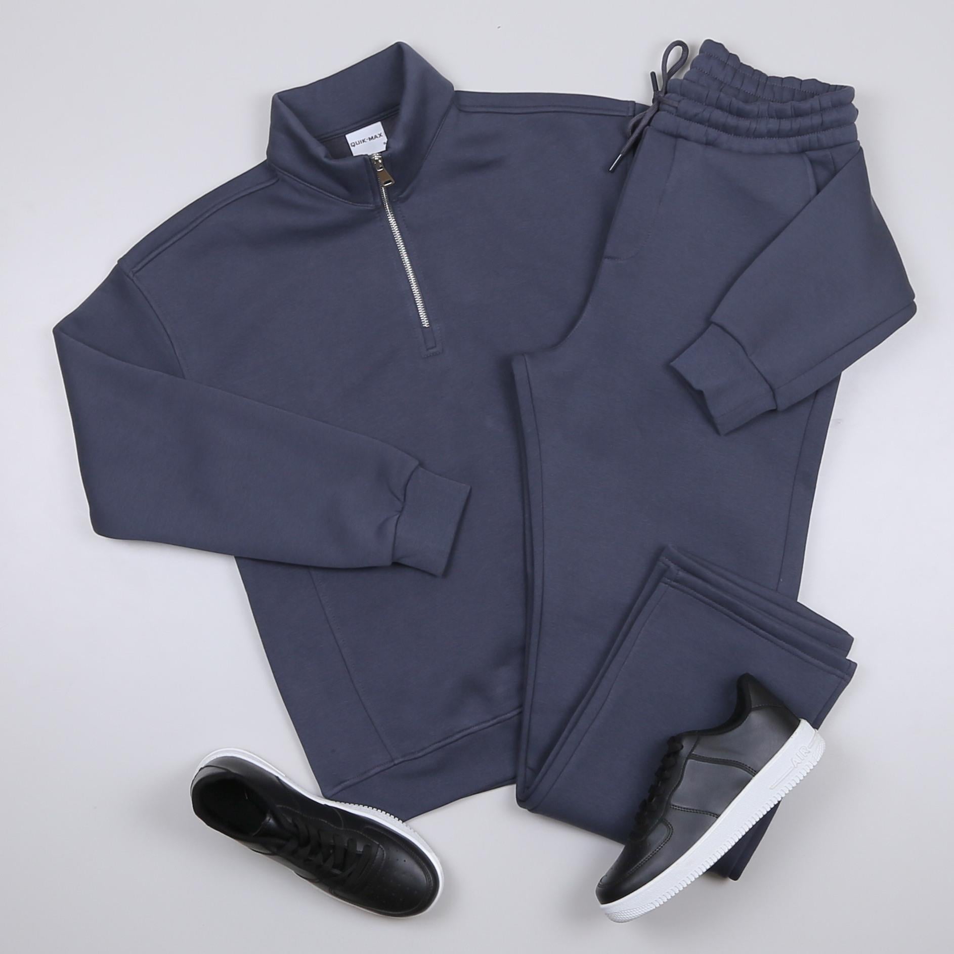 Füme Dik Yaka Fermuarlı Sweatshirt Eşofman Altı Ayakkabı Kombini