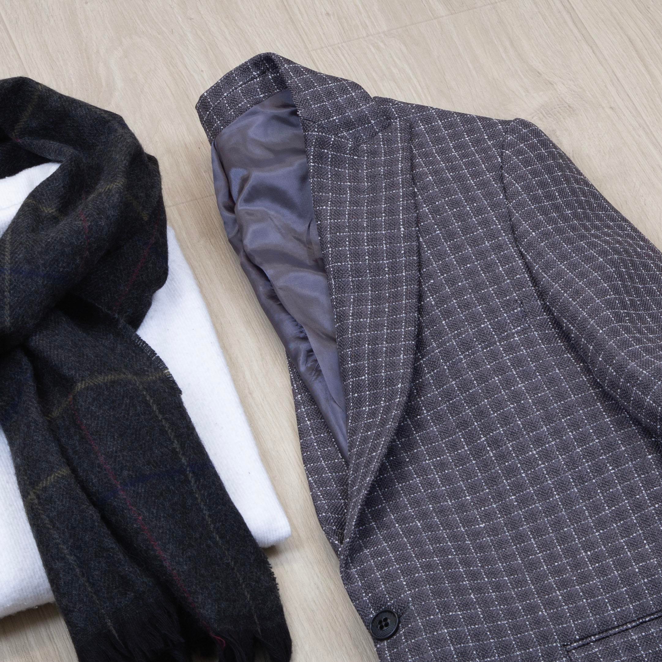 Füme Ekose Blazer Ceket Boğazlı Body Pantolon Ayakkabı Kombin