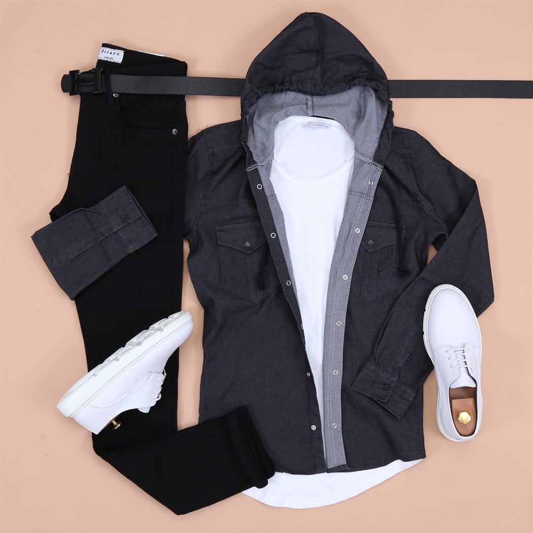 Füme Kapsonlu Kot Gömlek Pantolon Ayakkabı Kombini