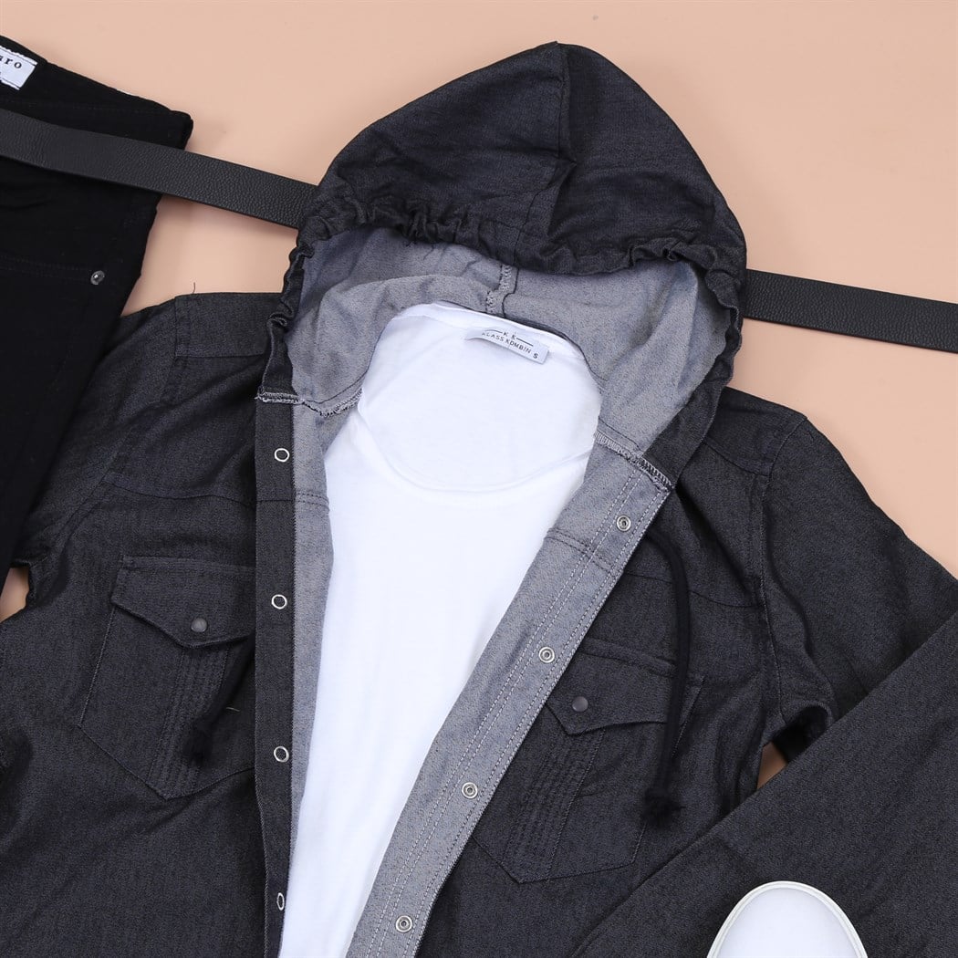 Füme Kapsonlu Kot Gömlek Pantolon Ayakkabı Kombini