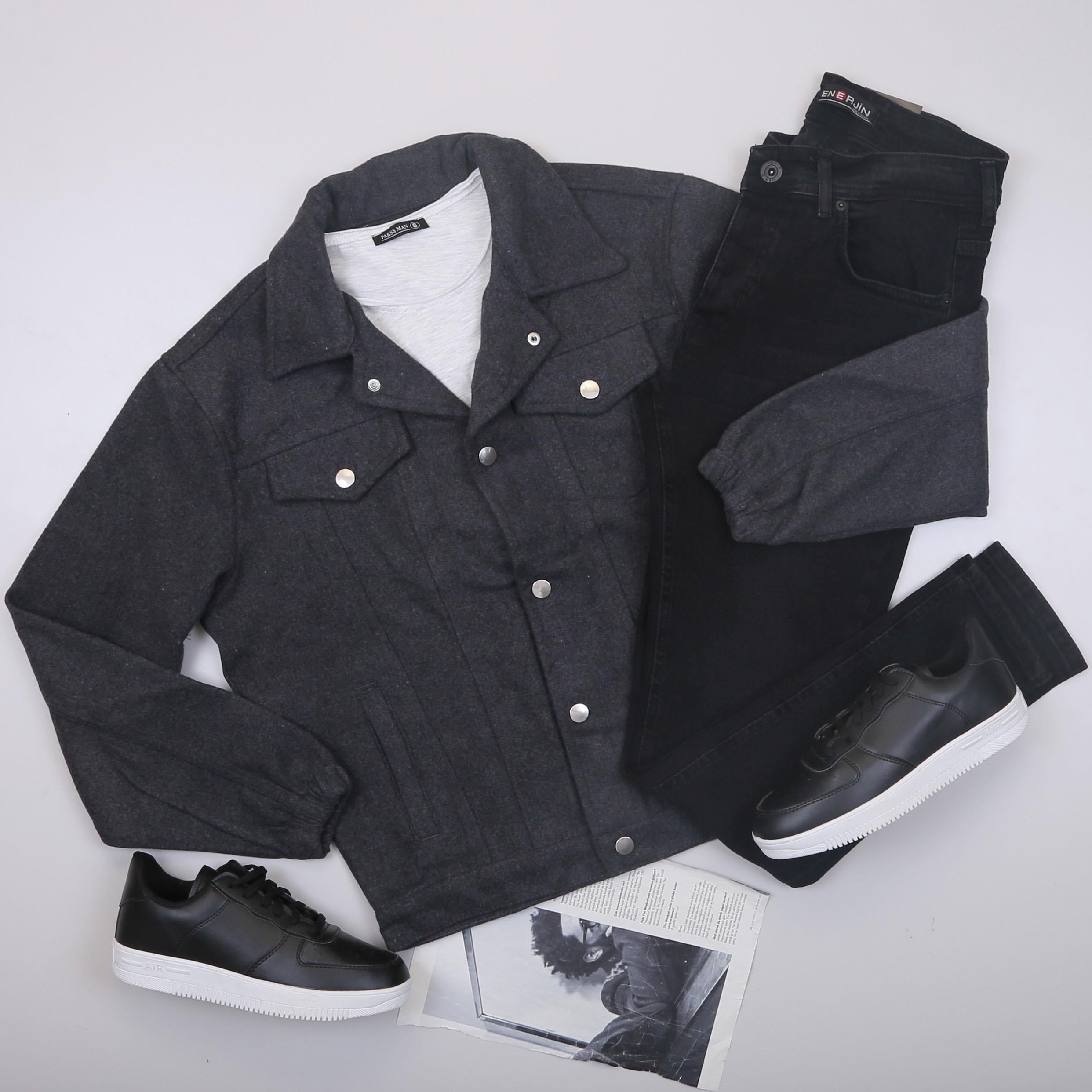 Füme Kaşe Ceket Tişört Pantolon Ayakkabı Kombin