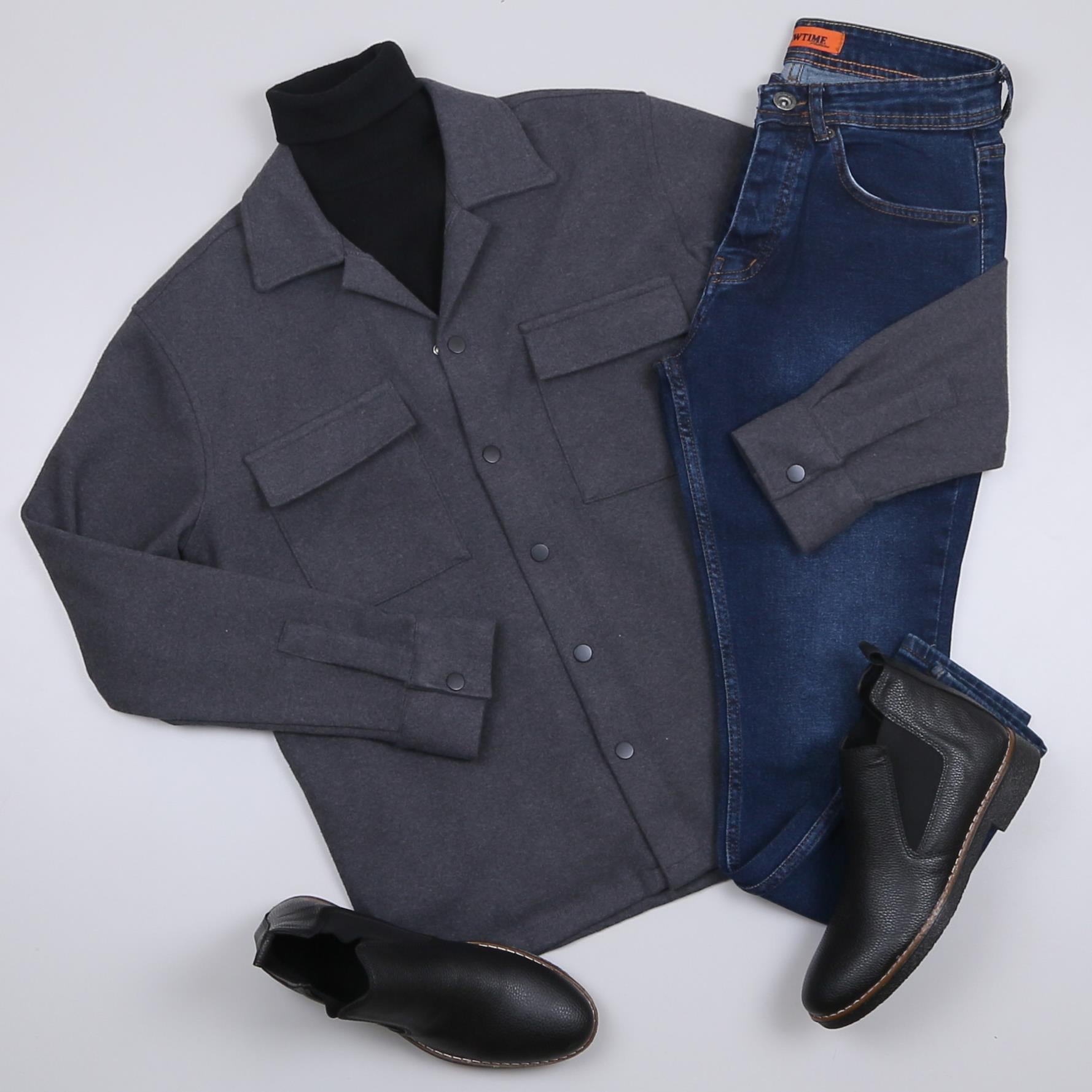 Füme Kaşe Gömlek Boğazlı Body Pantolon Bot Kombin