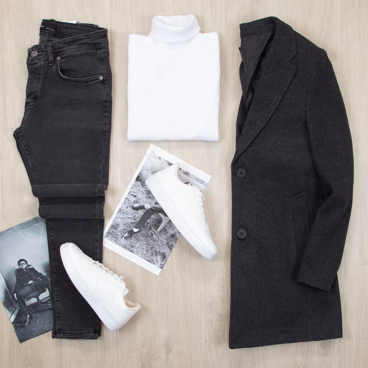 Füme Kaşe Kaban Boğazlı Body Pantolon Ayakkabı Kombin