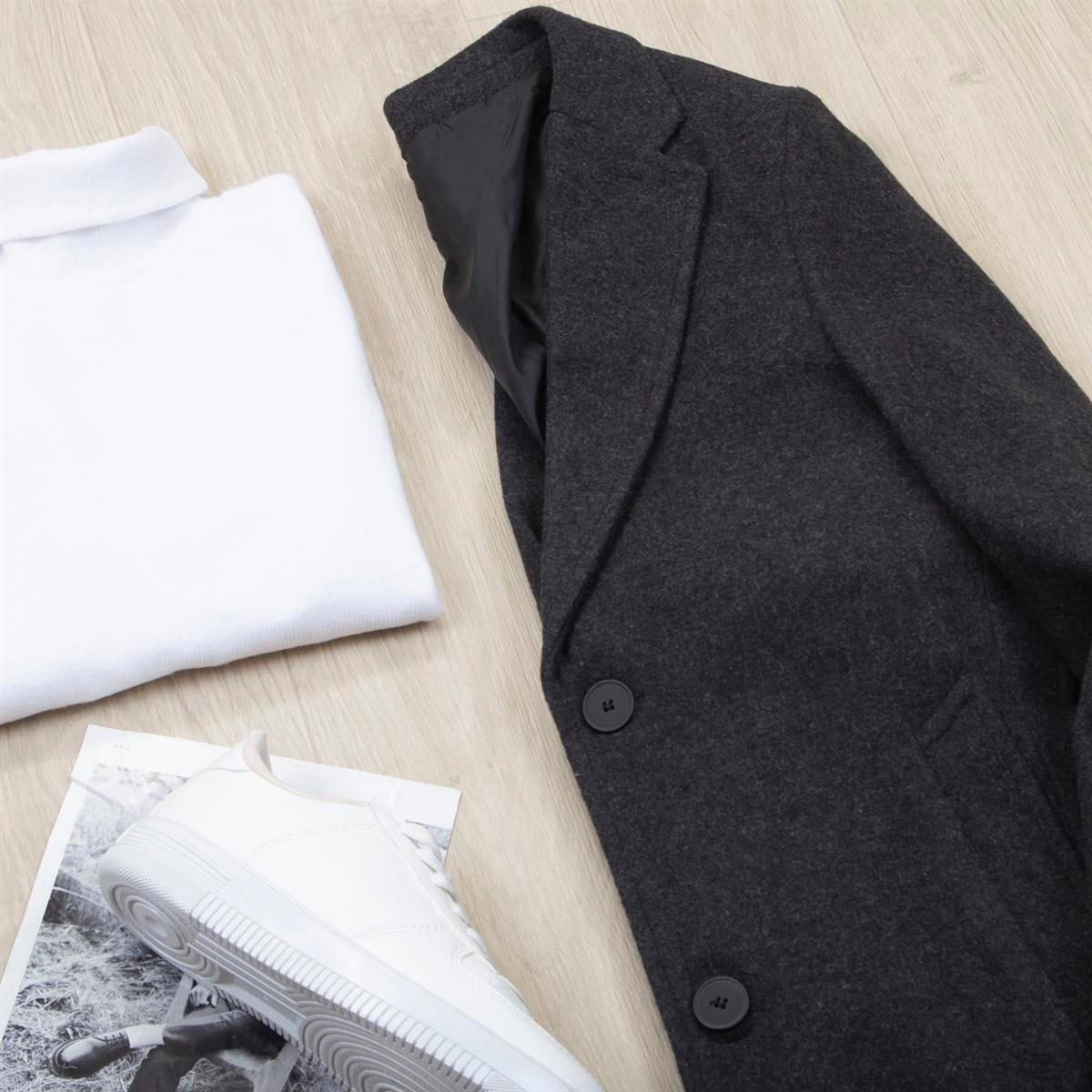 Füme Kaşe Kaban Boğazlı Body Pantolon Ayakkabı Kombin