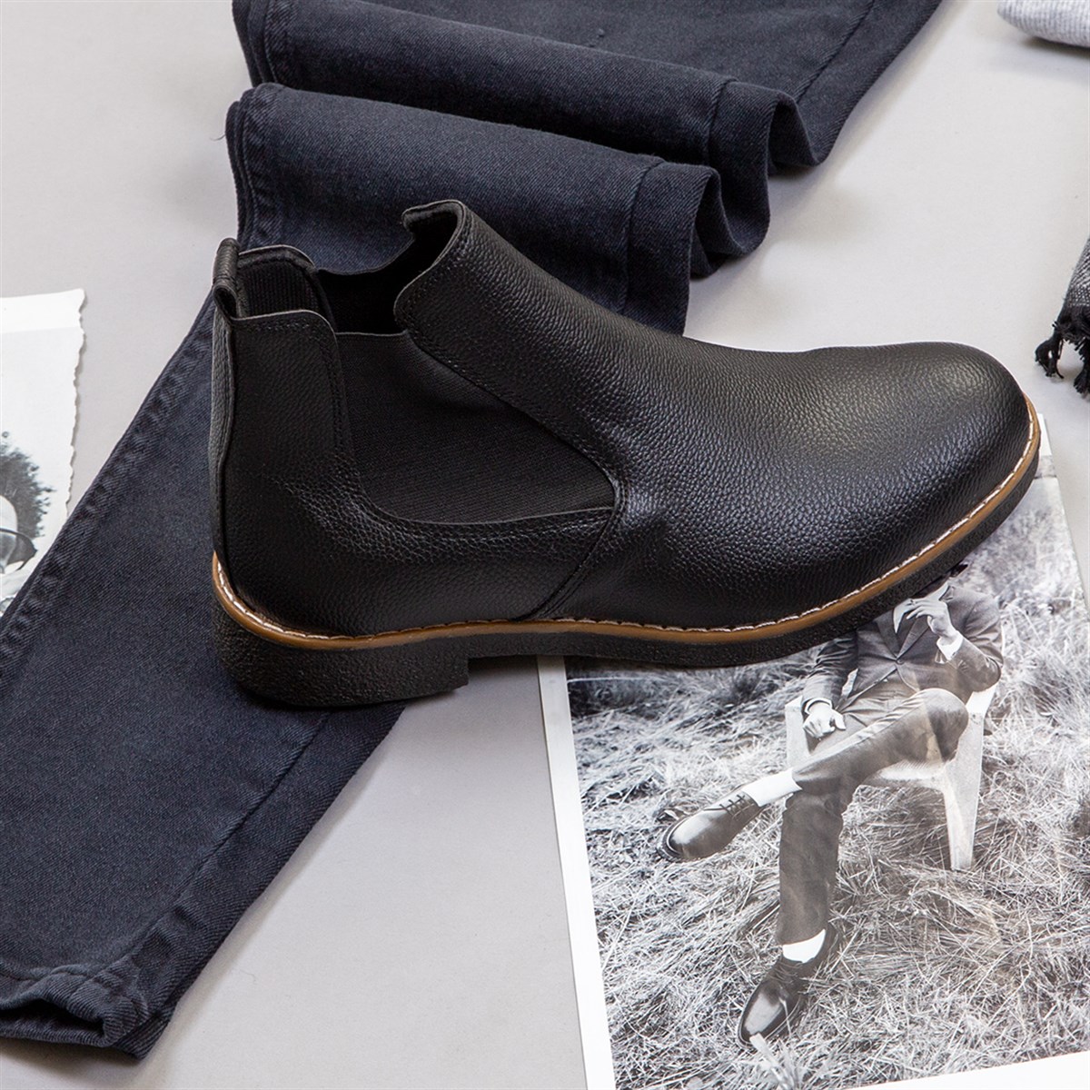 Füme Kaşe Kaban Boğazlı Kazak Pantolon Bot Kombin