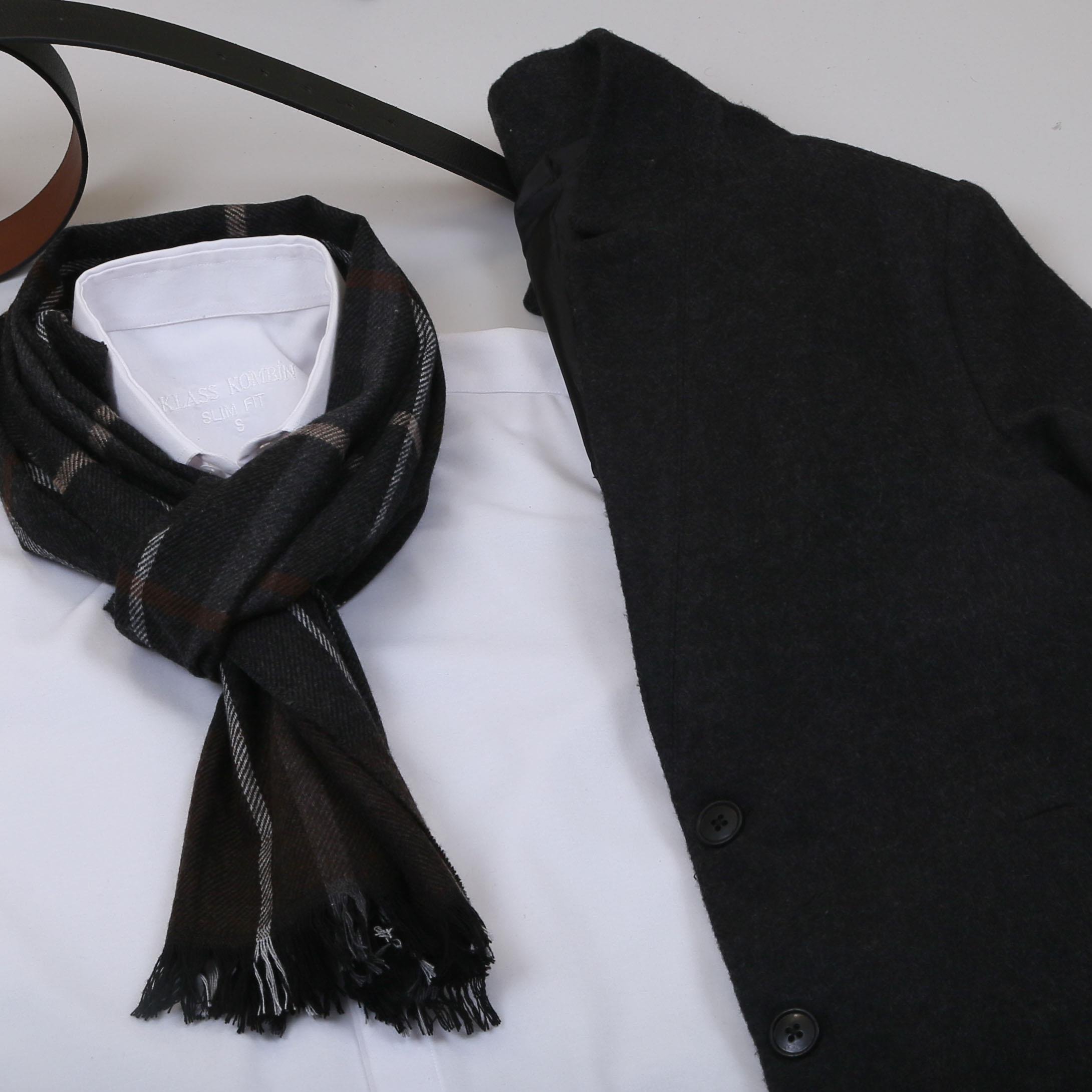 Füme Kaşe Kaban Gömlek Pantolon Bot Kombin