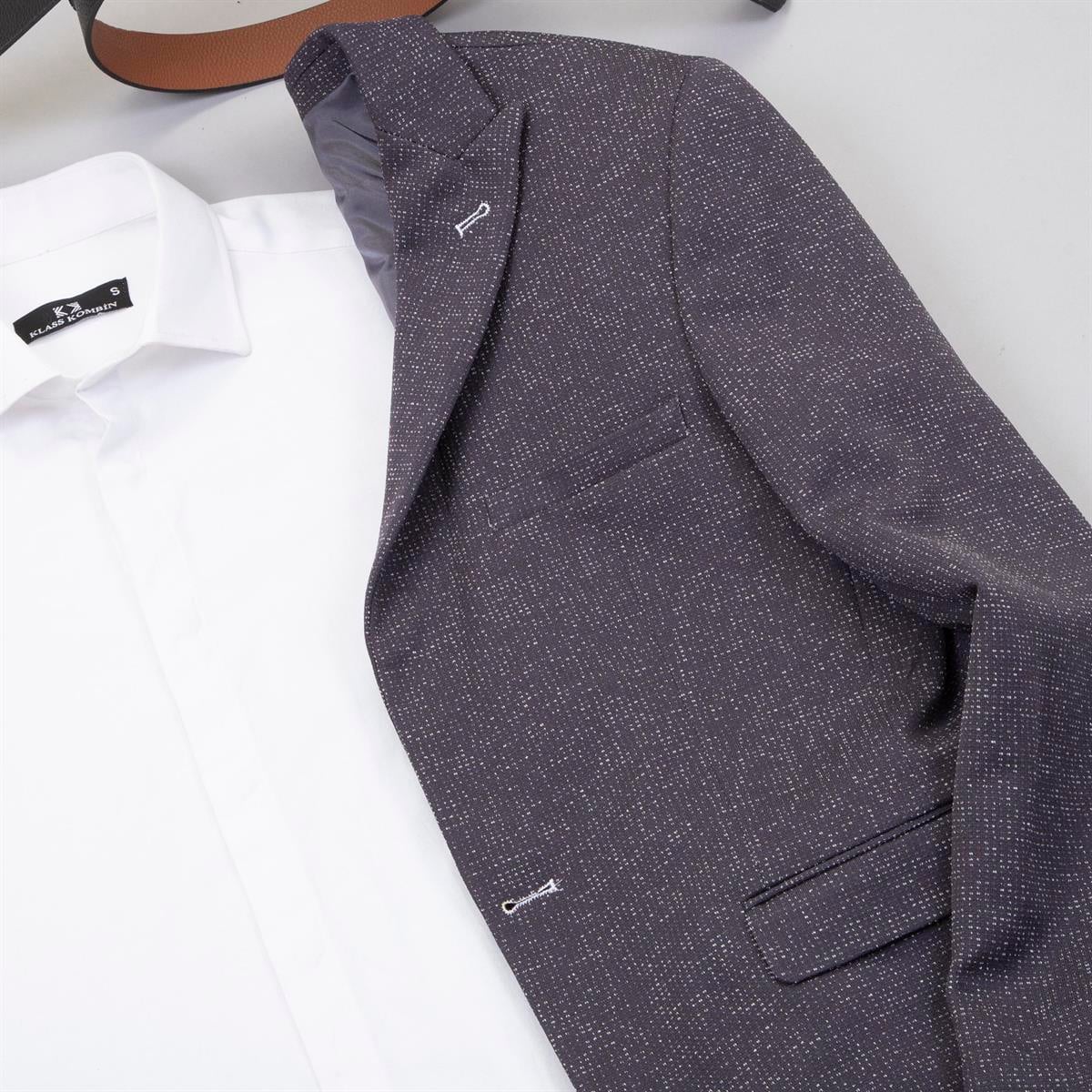 Füme Kırçıllı Blazer Ceket Gömlek Pantolon Ayakkabı Kombin