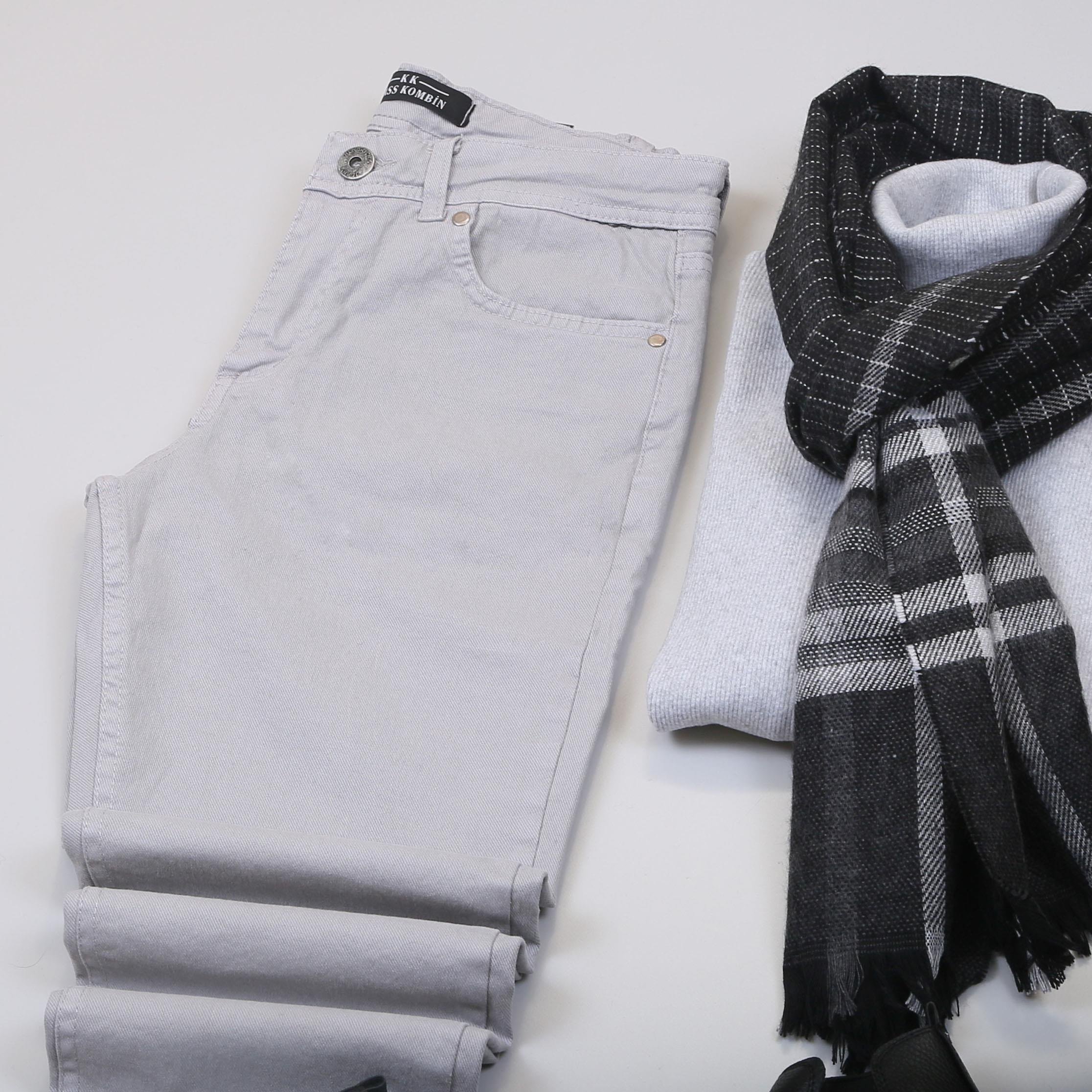 Füme Kırçıllı Kaban Boğazlı Body Pantolon Bot Kombin